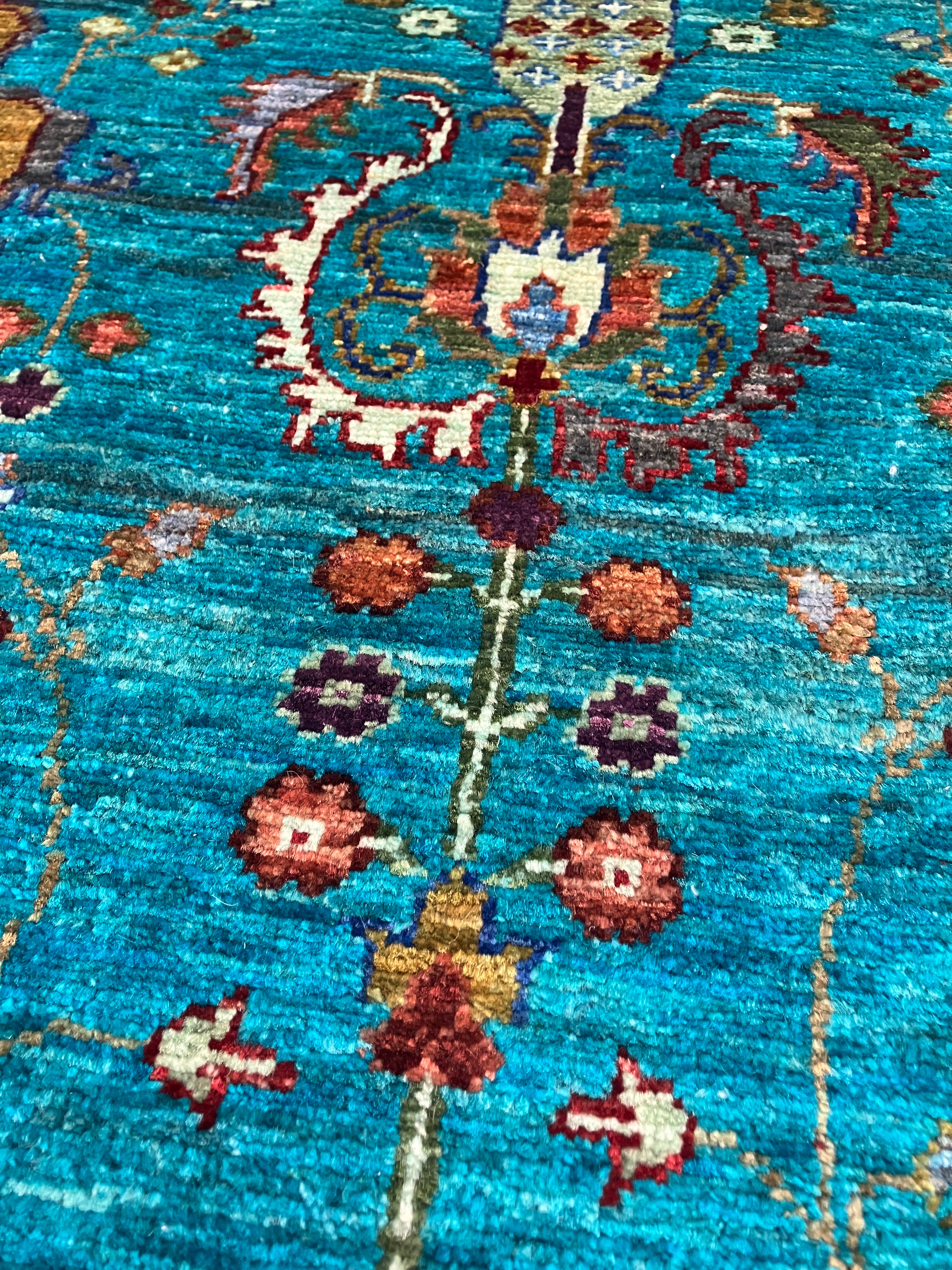 Persian Style Vase Design - 9' 07" x 13' 07" - Teal Turquoise Multicolor - Hand Knotted Transitional Wool Large Area Rug