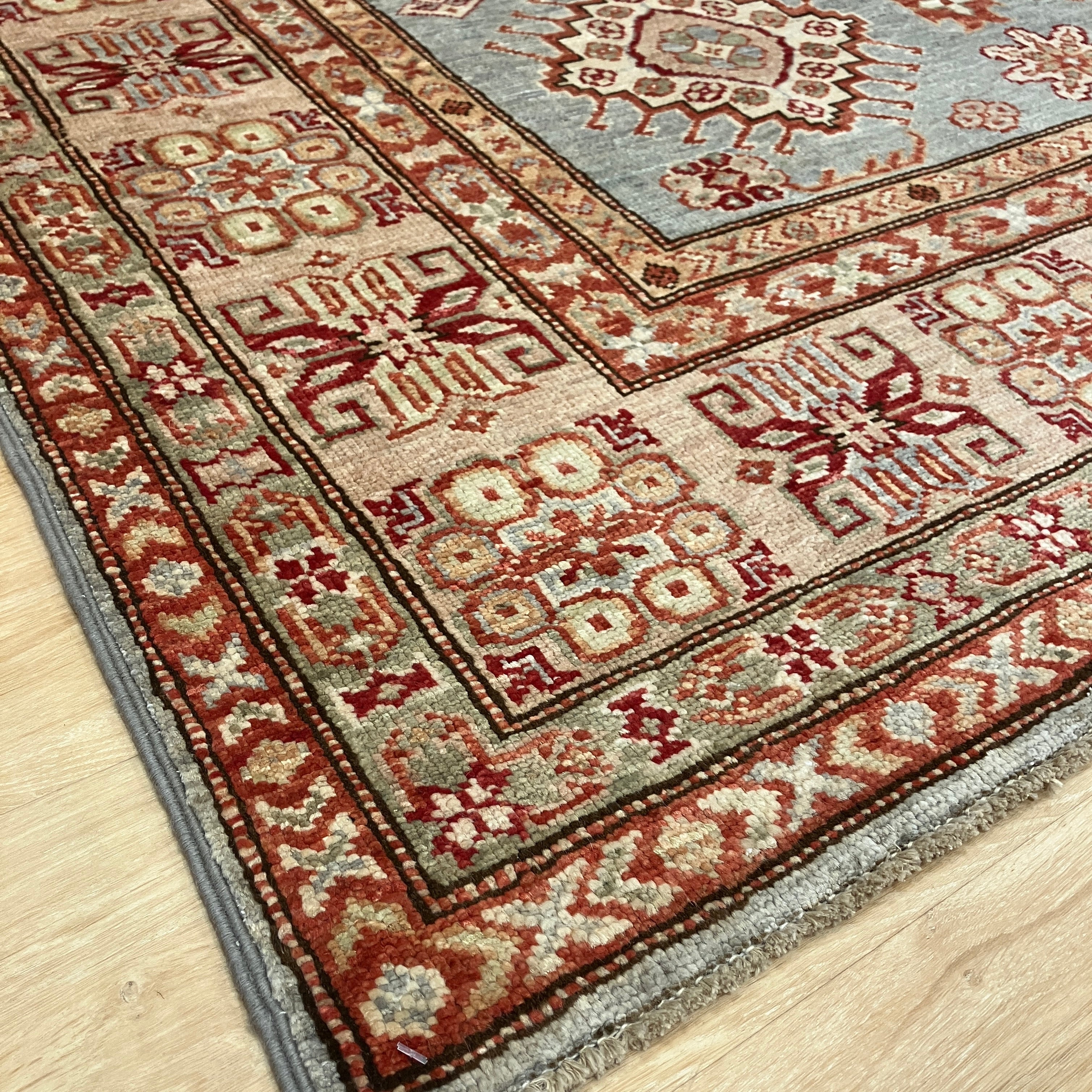 Kazak - 6' 01" x 6' 02" - Grey & Orange Square - Hand Knotted Wool Area Rug - Traditional