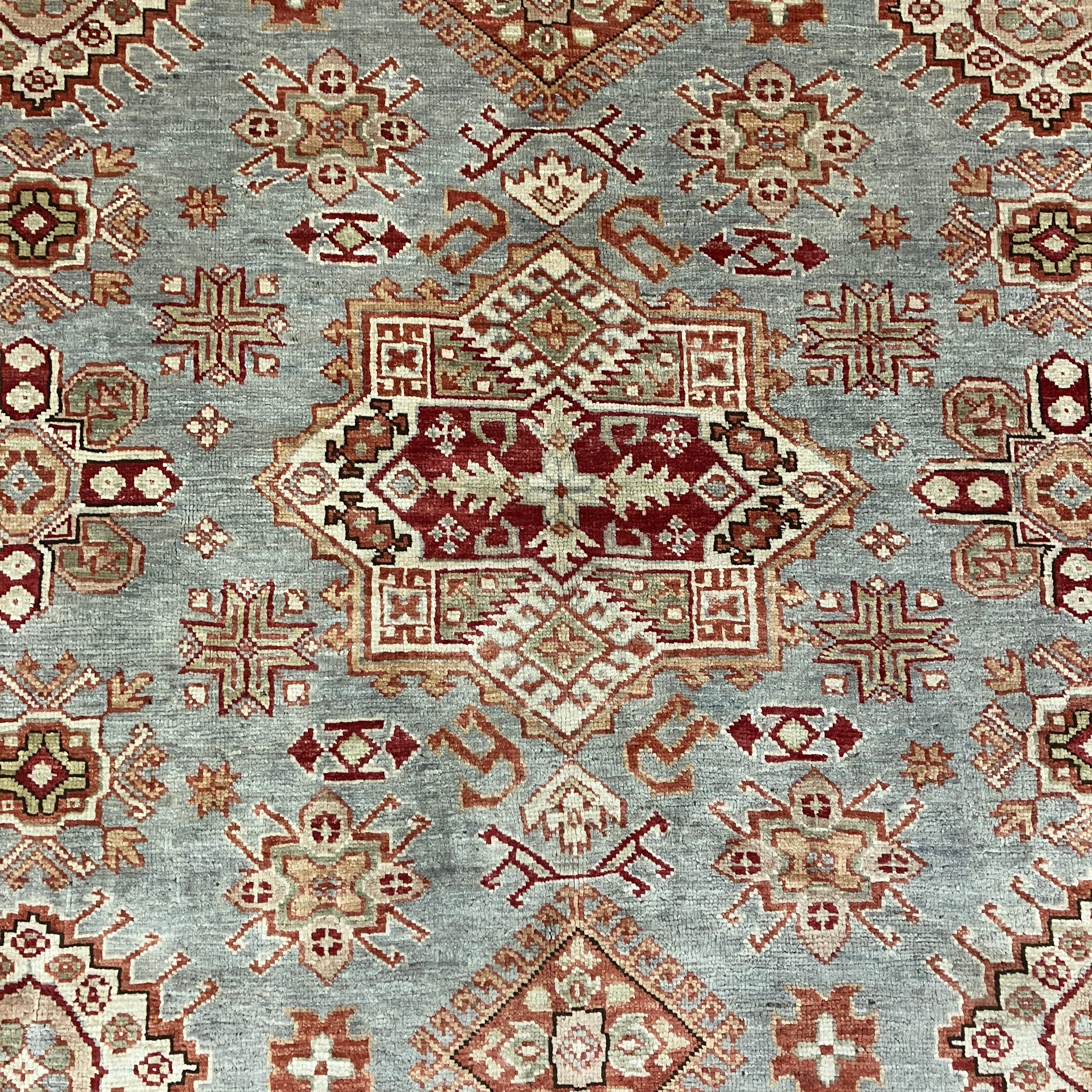 Kazak - 6' 01" x 6' 02" - Grey & Orange Square - Hand Knotted Wool Area Rug - Traditional