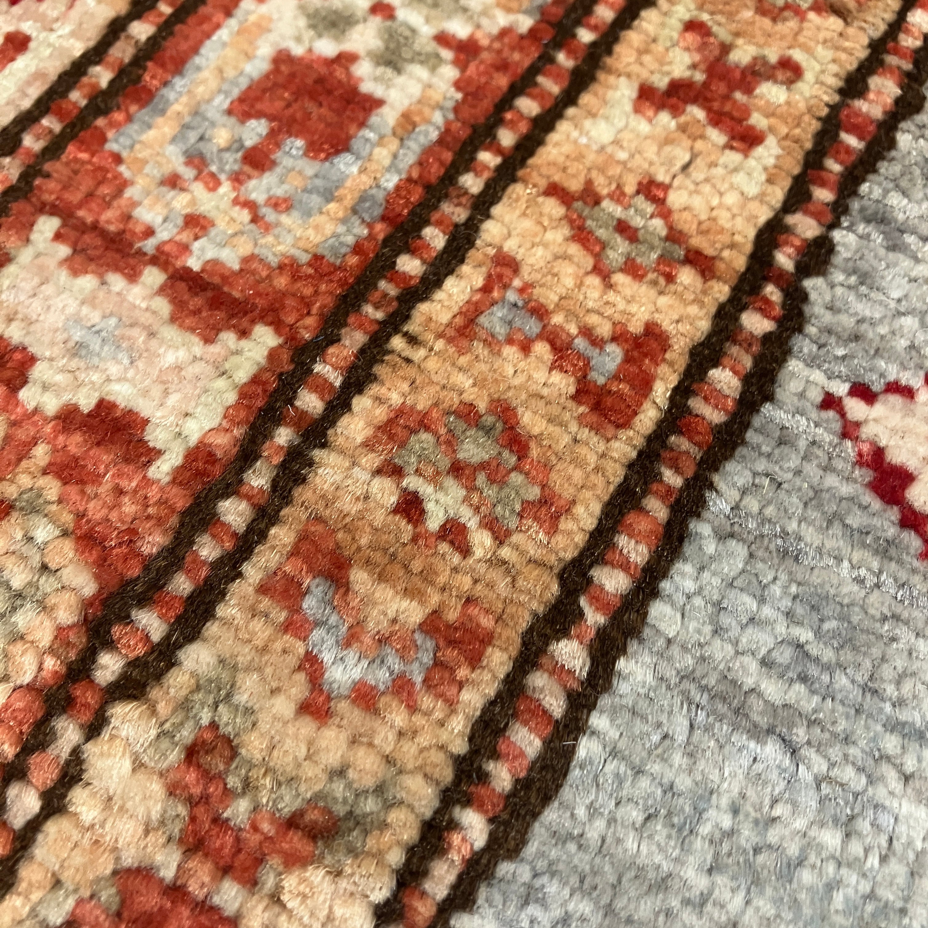 Kazak - 6' 01" x 6' 02" - Grey & Orange Square - Hand Knotted Wool Area Rug - Traditional