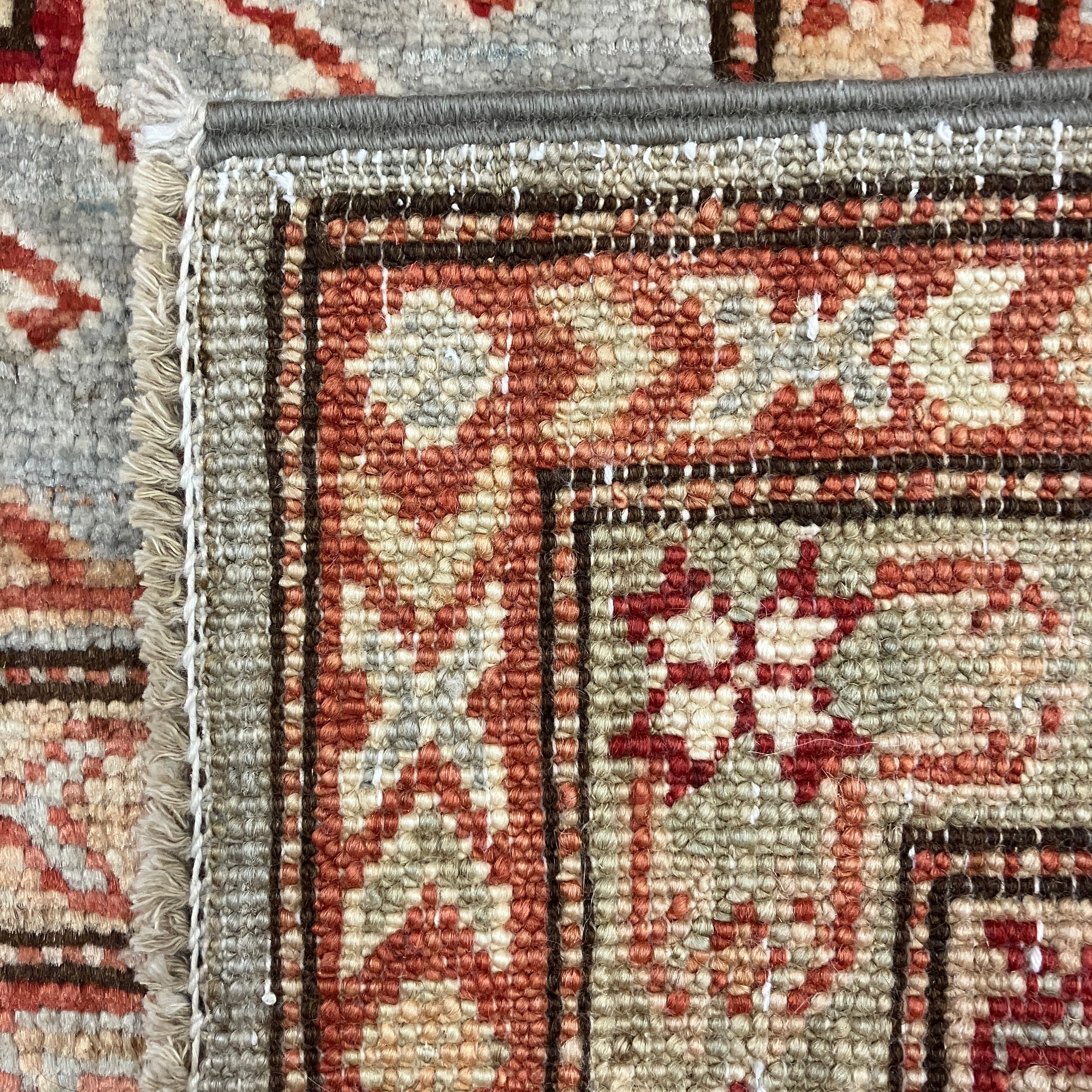 Kazak - 6' 01" x 6' 02" - Grey & Orange Square - Hand Knotted Wool Area Rug - Traditional