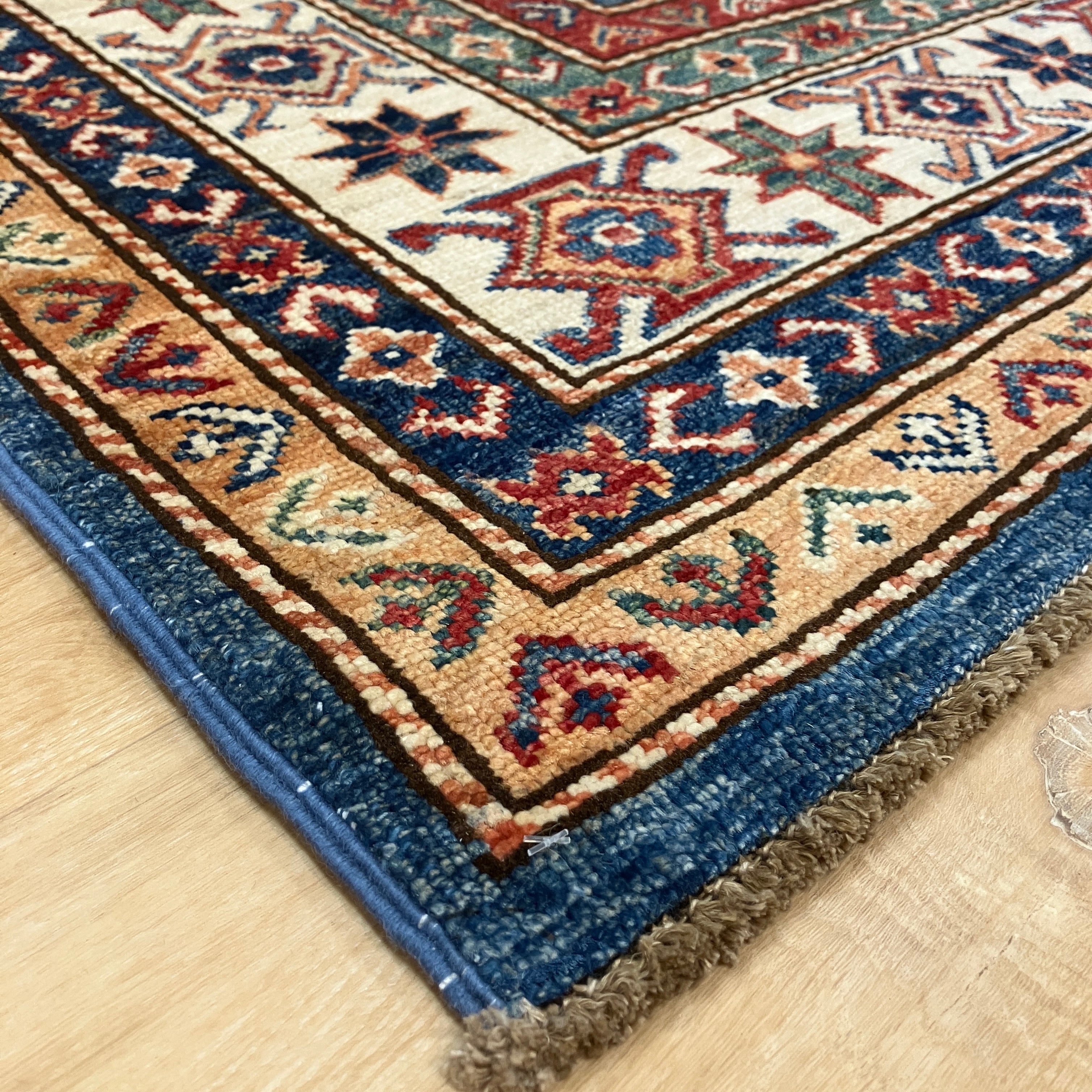 Kazak - 6' x 6' 01" - Blue Ivory Square - Hand Knotted Wool Area Rug - Traditional