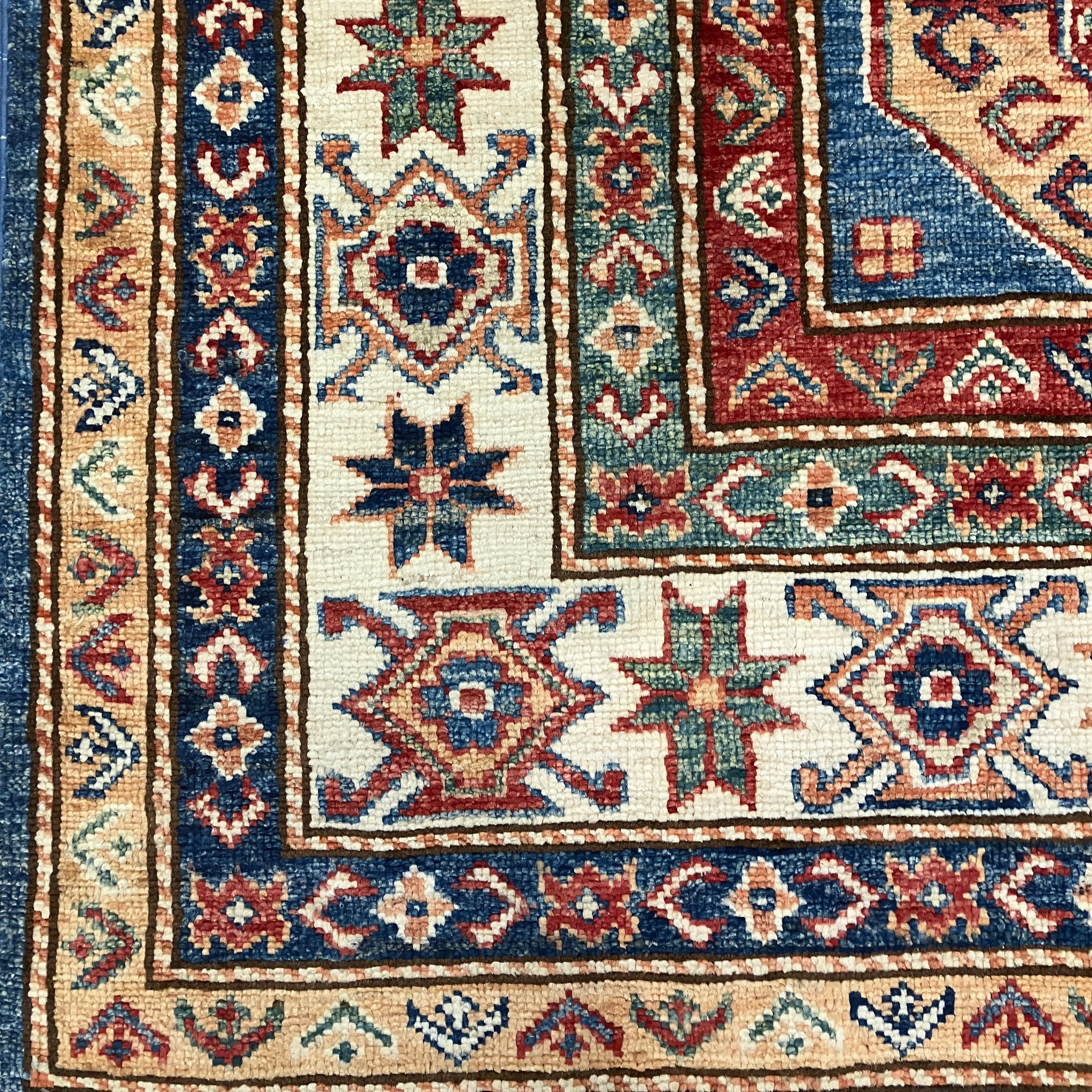 Kazak - 6' x 6' 01" - Blue Ivory Square - Hand Knotted Wool Area Rug - Traditional