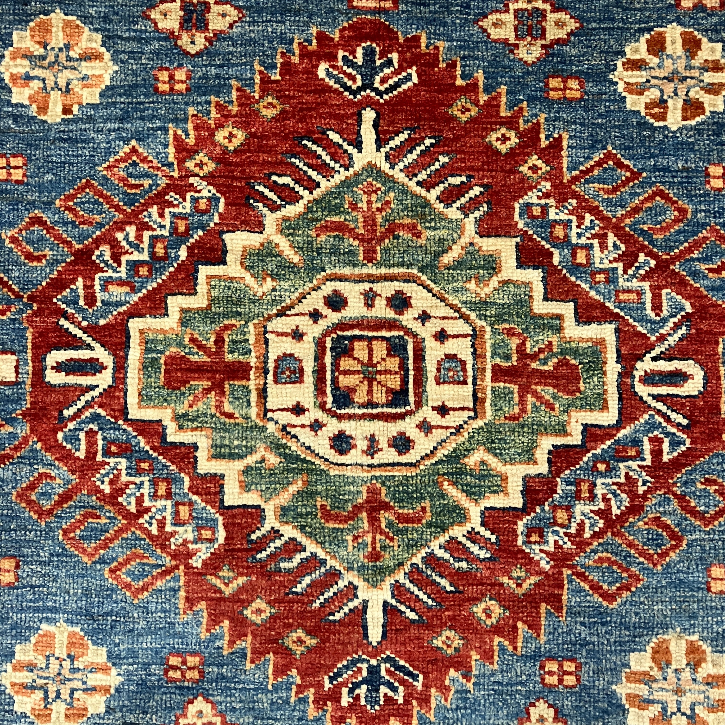 Kazak - 6' x 6' 01" - Blue Ivory Square - Hand Knotted Wool Area Rug - Traditional