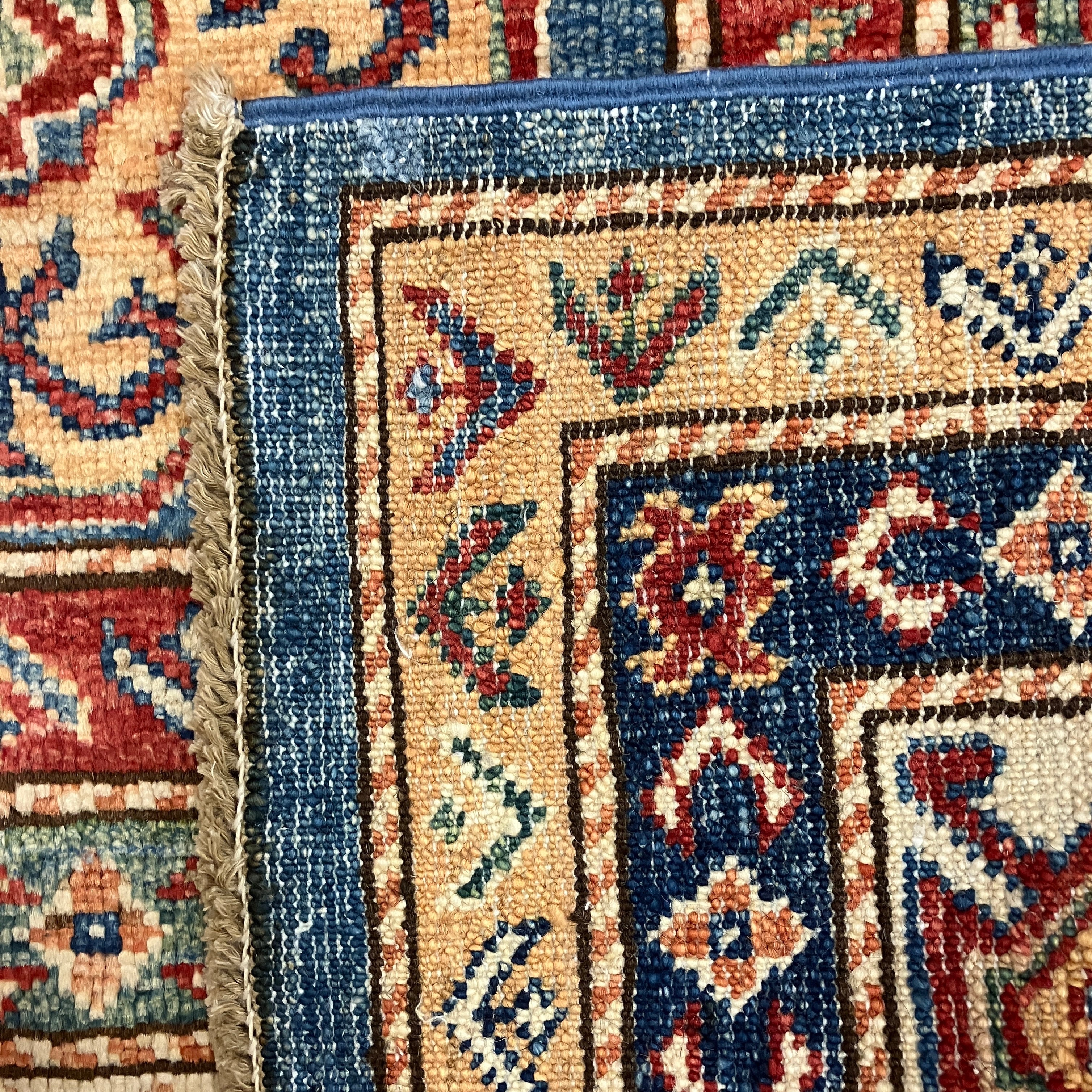Kazak - 6' x 6' 01" - Blue Ivory Square - Hand Knotted Wool Area Rug - Traditional