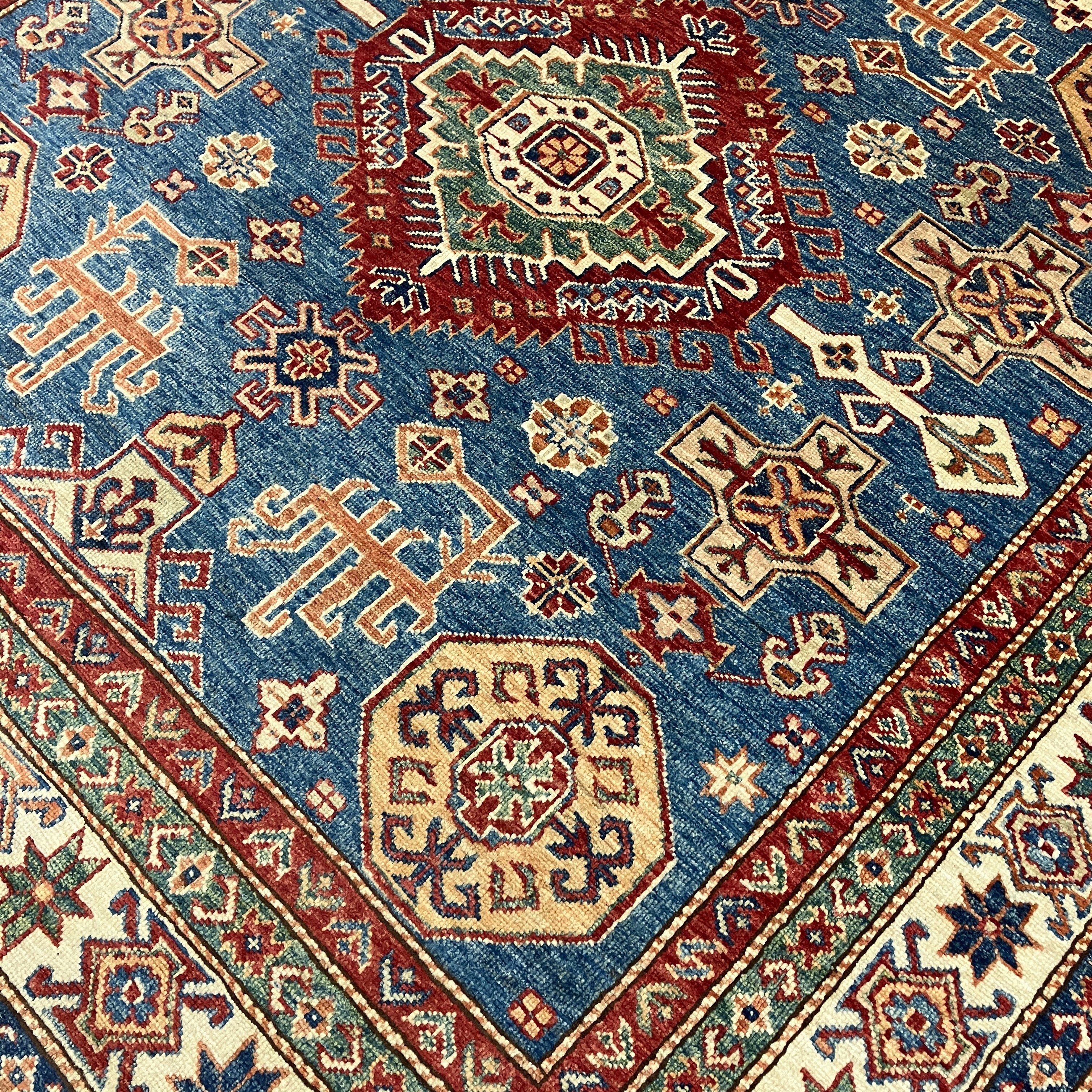 Kazak - 6' x 6' 01" - Blue Ivory Square - Hand Knotted Wool Area Rug - Traditional