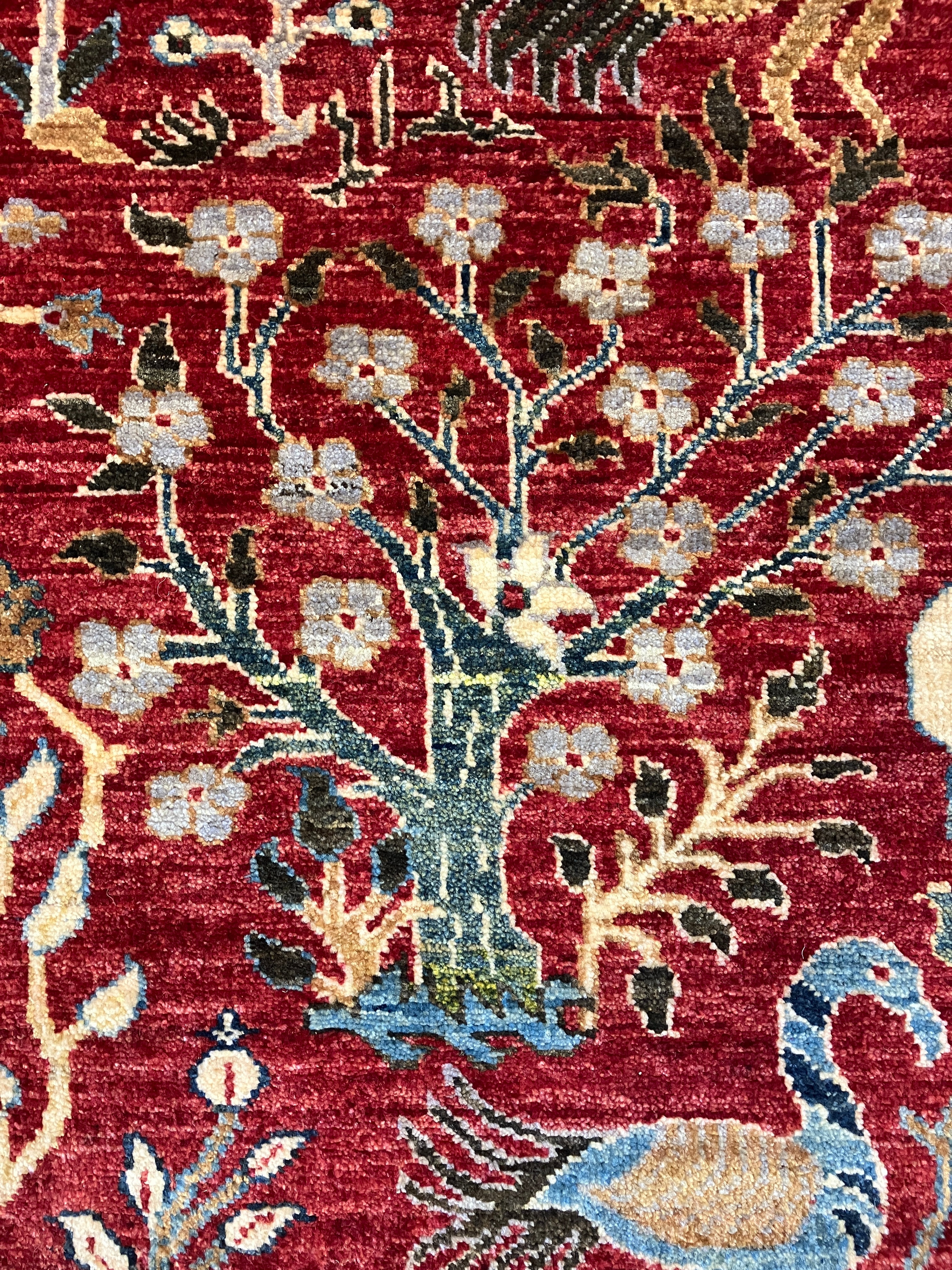 Nomad Collection - Exotic Birds of Paradise - 8' 02" x 9' 10" - Red Landscape Bird Scene - Hand Knotted Area Rug