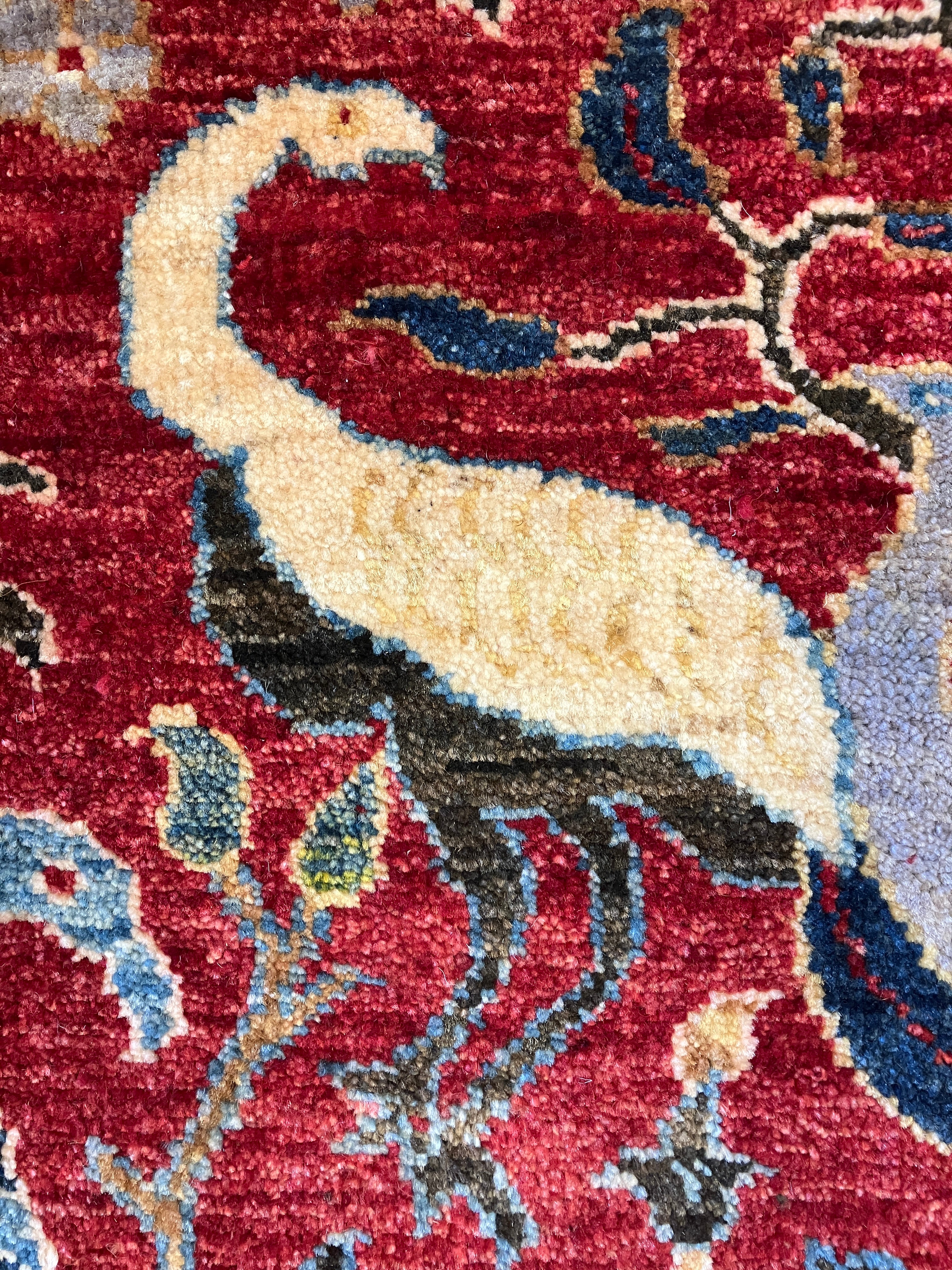 Nomad Collection - Exotic Birds of Paradise - 8' 02" x 9' 10" - Red Landscape Bird Scene - Hand Knotted Area Rug