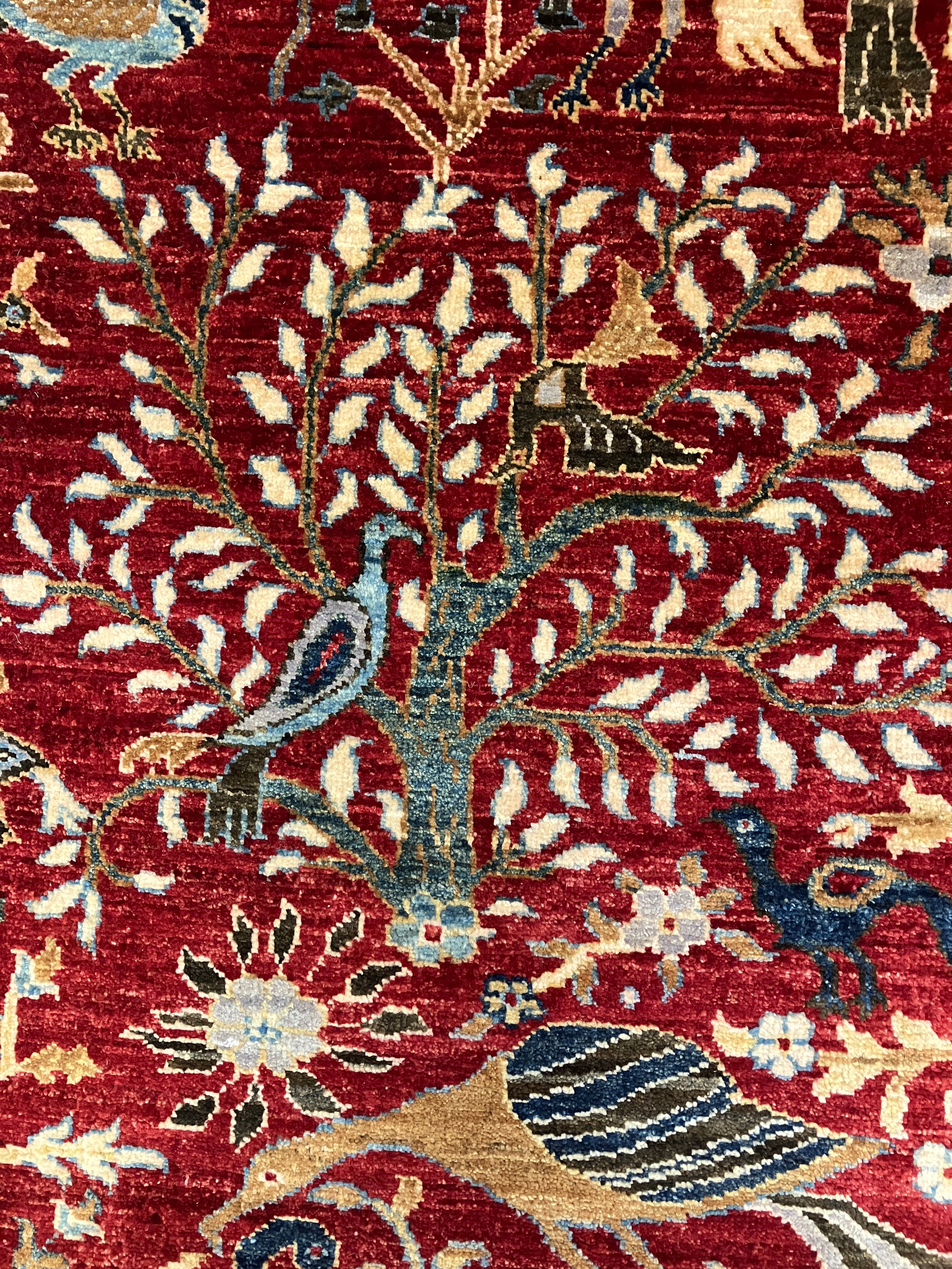 Nomad Collection - Exotic Birds of Paradise - 8' 02" x 9' 10" - Red Landscape Bird Scene - Hand Knotted Area Rug