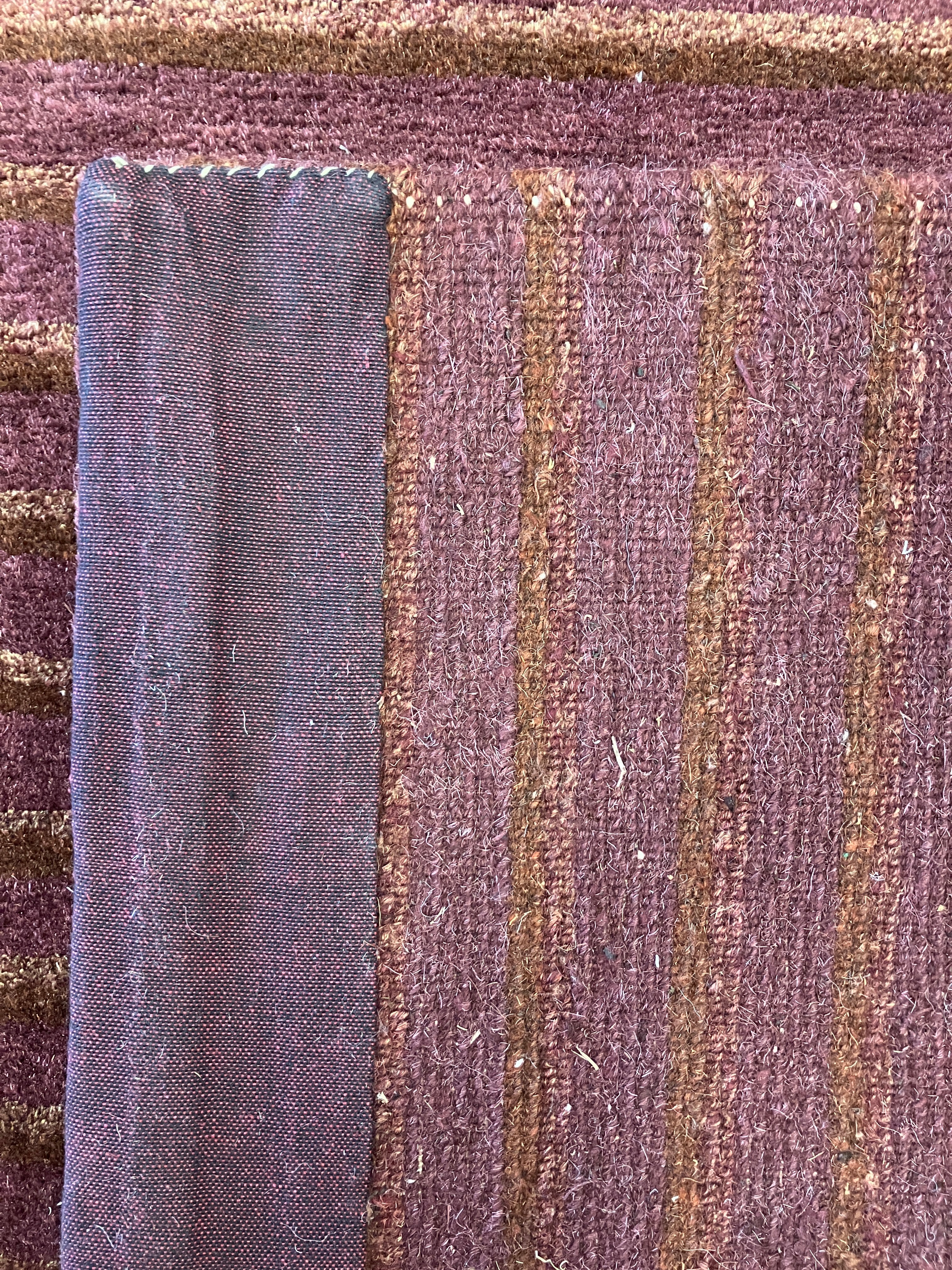 Tibetano Collection Silk & Wool - 8' 00" x 8' 04" - Plum & Brown - Wool & Silk Contemporary Modern Area Rug - Tibet Nepal Rug