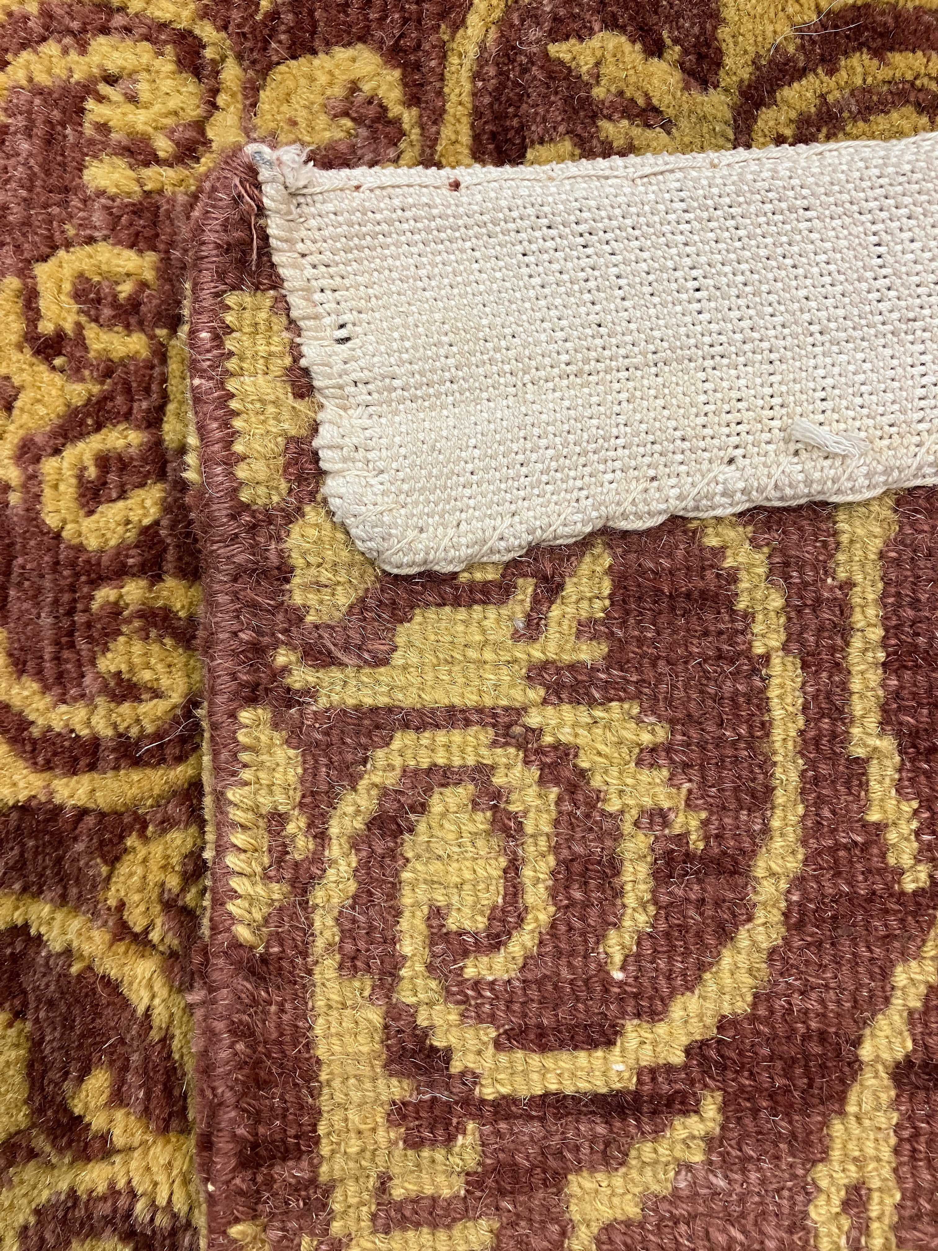 Tibetano Collection Wool - 7' 10" x 8' 03" - Plum & Gold - Wool Contemporary Modern Area Rug - Damask Tibet Nepal Rug