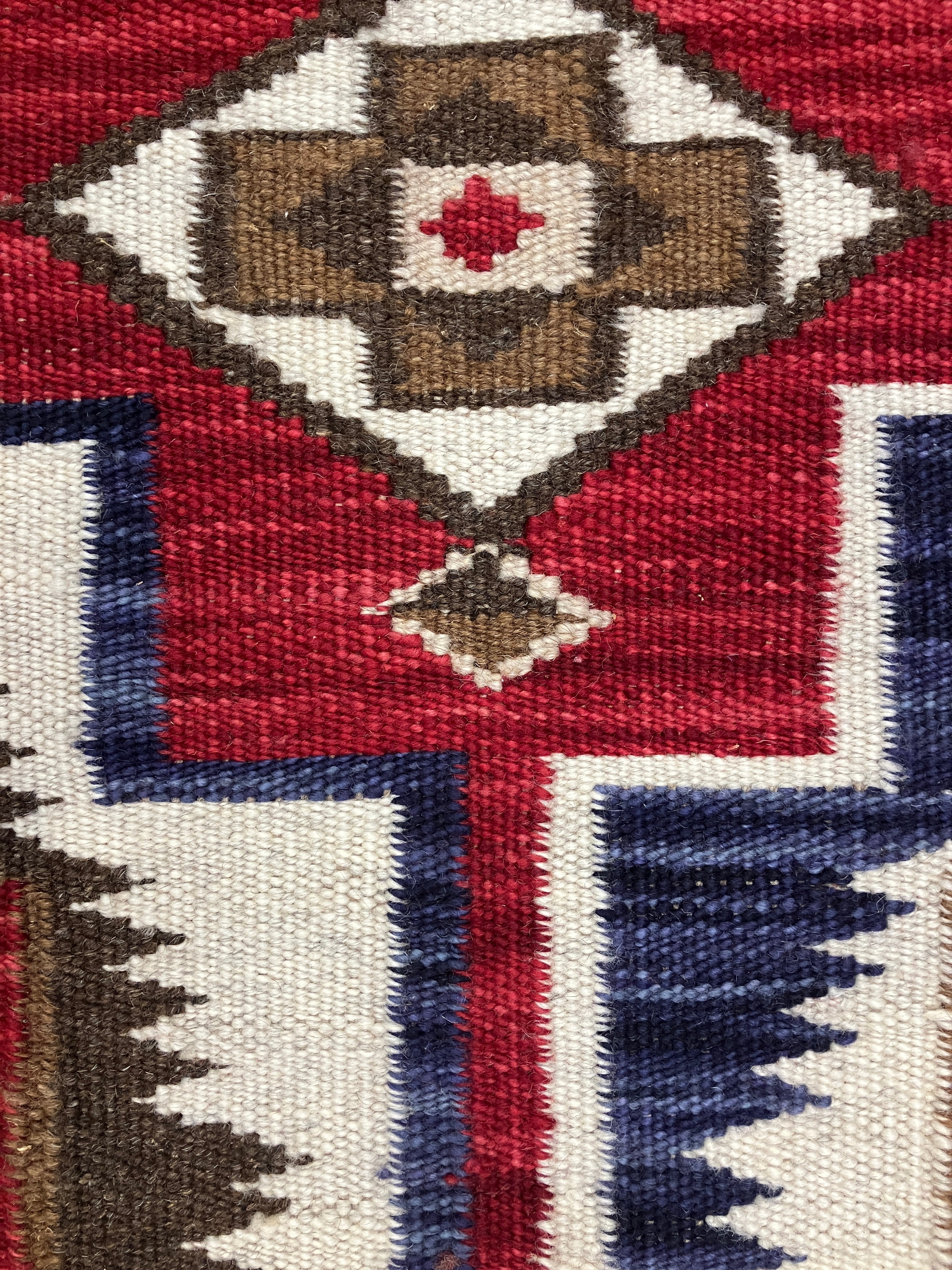 Santafe Collection - 3'x5' 4'x6' 5'x8' 6'x9' 8'x10' 9'x12' 10'x14' - Red White Blue Brown - Hand Woven Flat Weave Rug - Southwestern Tribal Rug