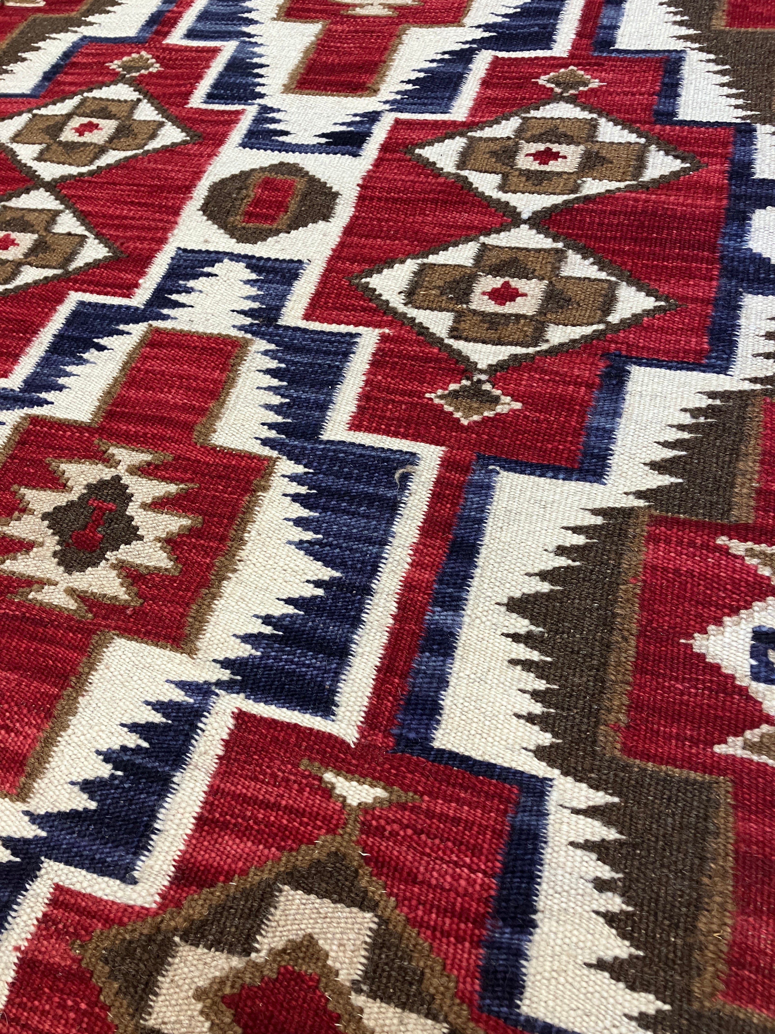 Santafe Collection - 3'x5' 4'x6' 5'x8' 6'x9' 8'x10' 9'x12' 10'x14' - Red White Blue Brown - Hand Woven Flat Weave Rug - Southwestern Tribal Rug