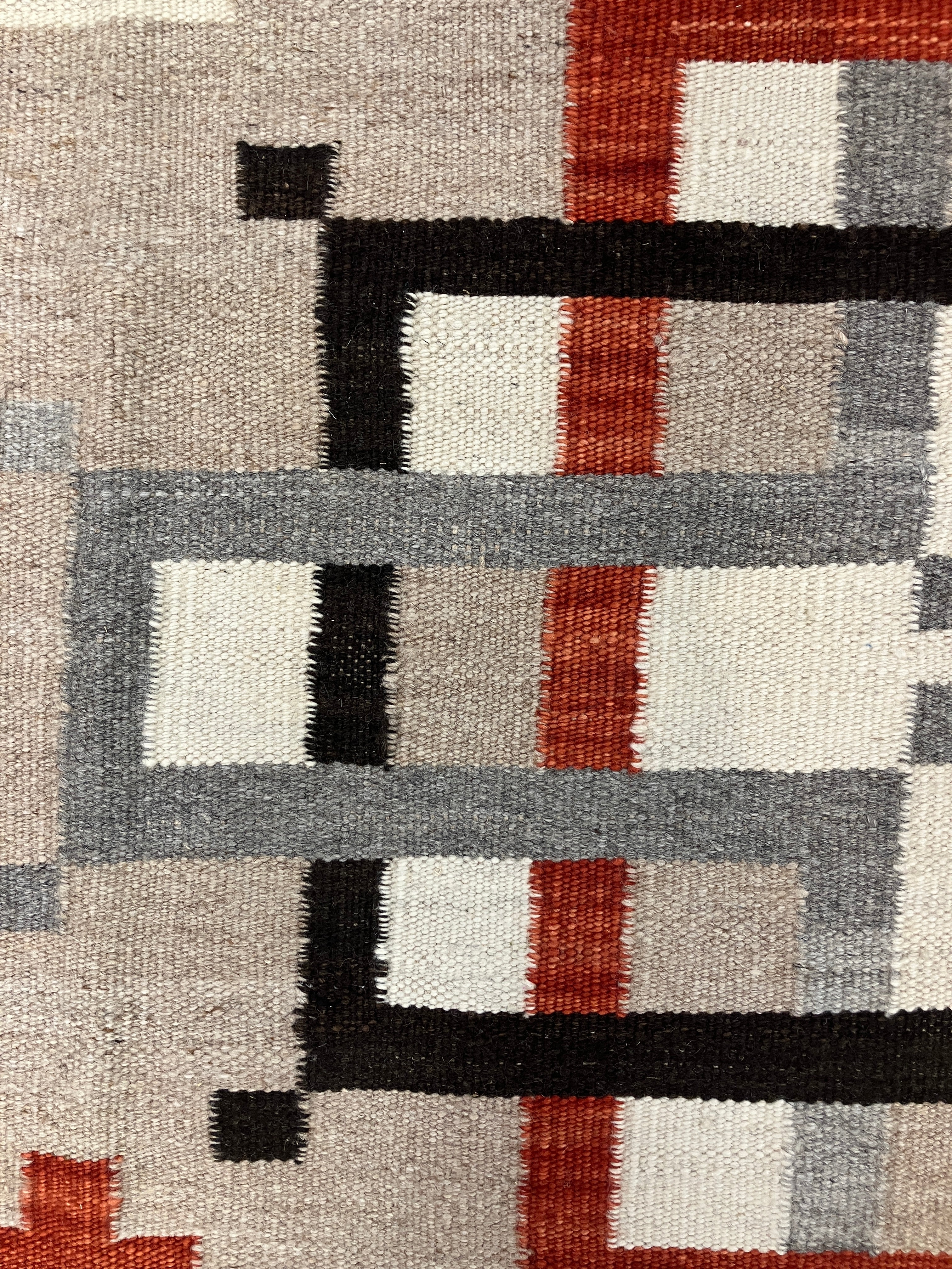 Santafe Collection - 3'x5' 8'x10' 9'x12' - Grey Beige Black/Brown & Rust - Hand Woven Flat Weave Rug - Southwestern Tribal Rug