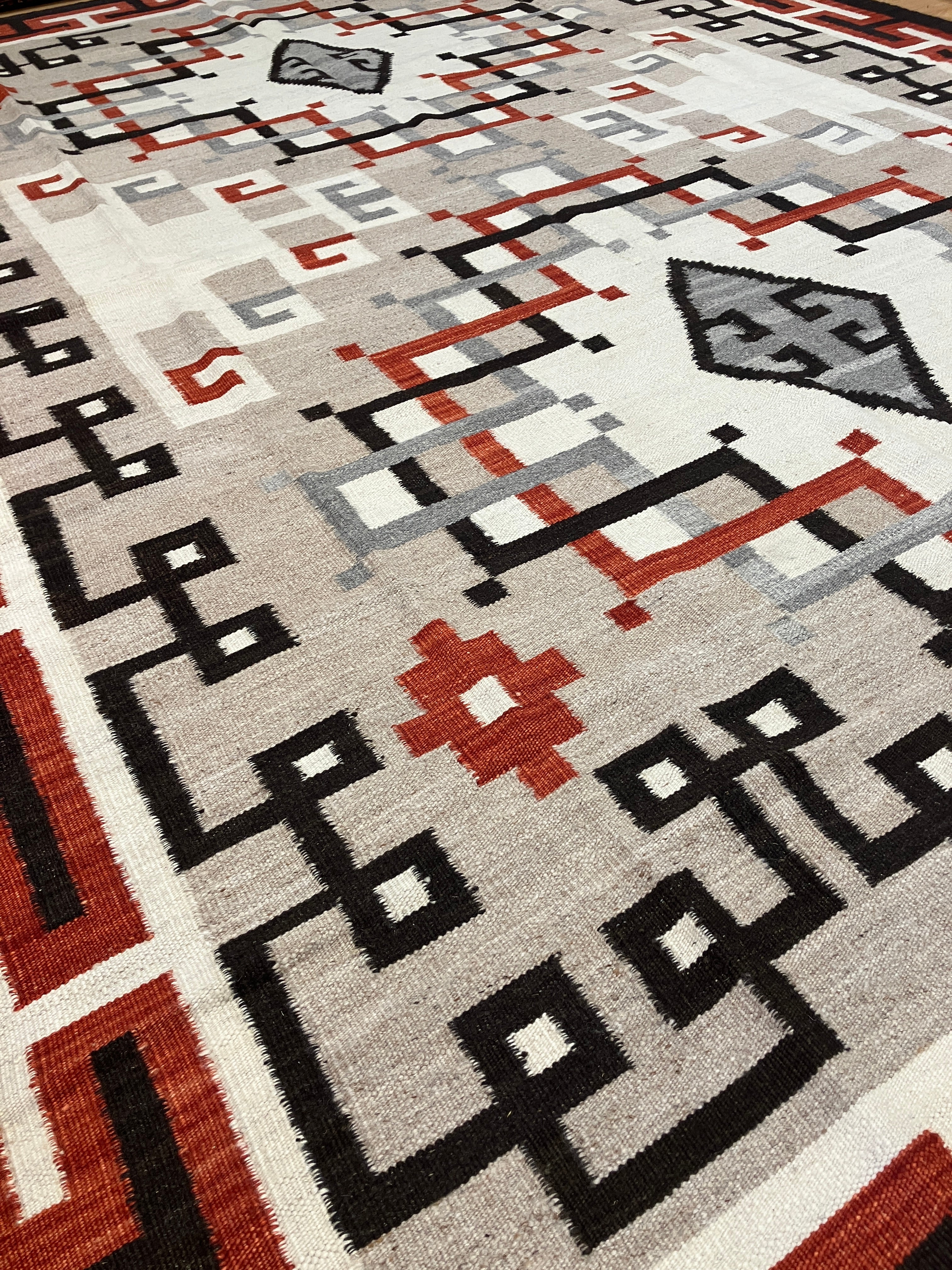 Santafe Collection - 3'x5' 8'x10' 9'x12' - Grey Beige Black/Brown & Rust - Hand Woven Flat Weave Rug - Southwestern Tribal Rug