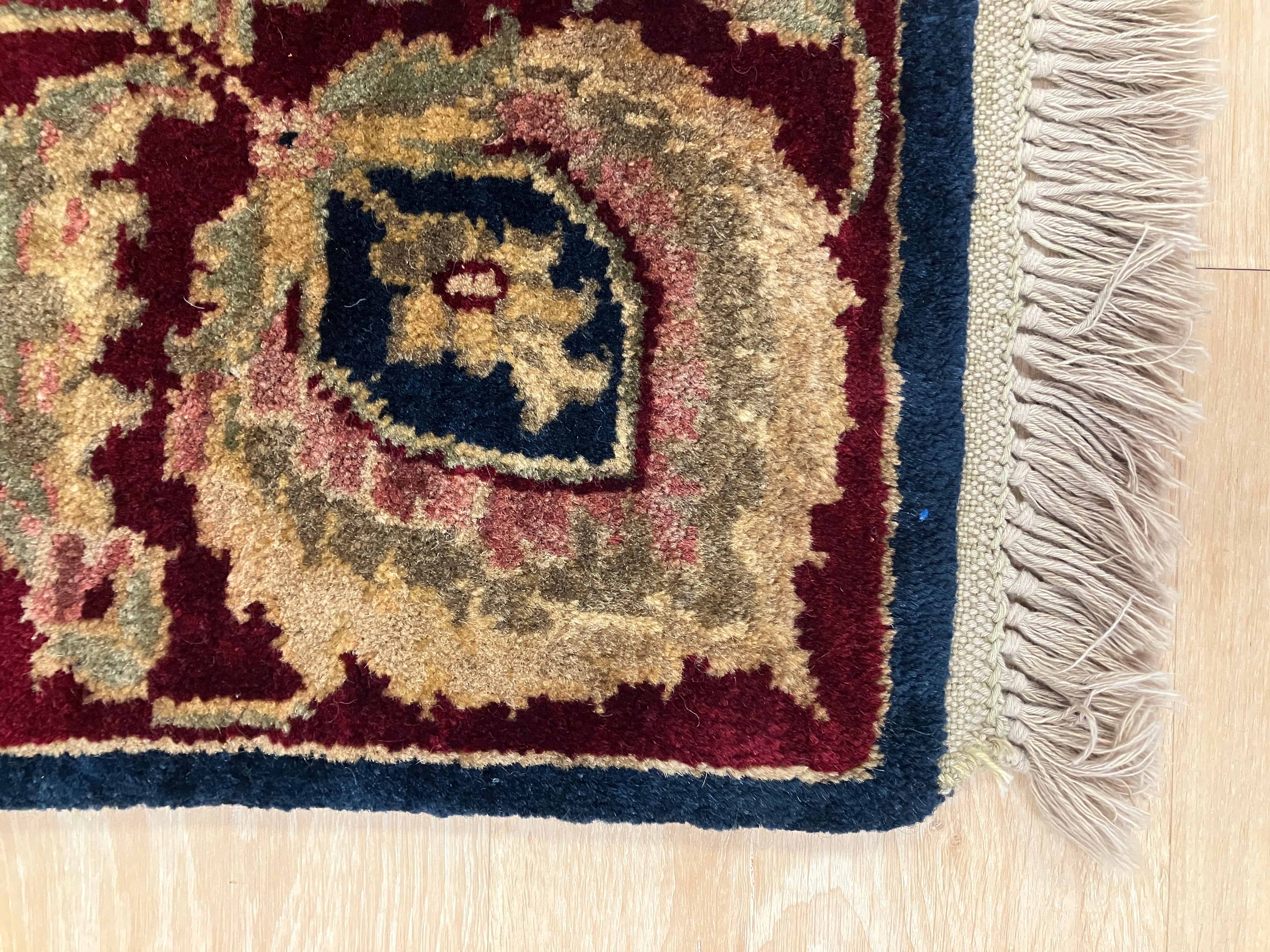 Royal Jaipur - 4' 00" x 6' 01" - Navy Beige Rose Red - Hand Knotted Wool Rug - Traditional Classic Rug