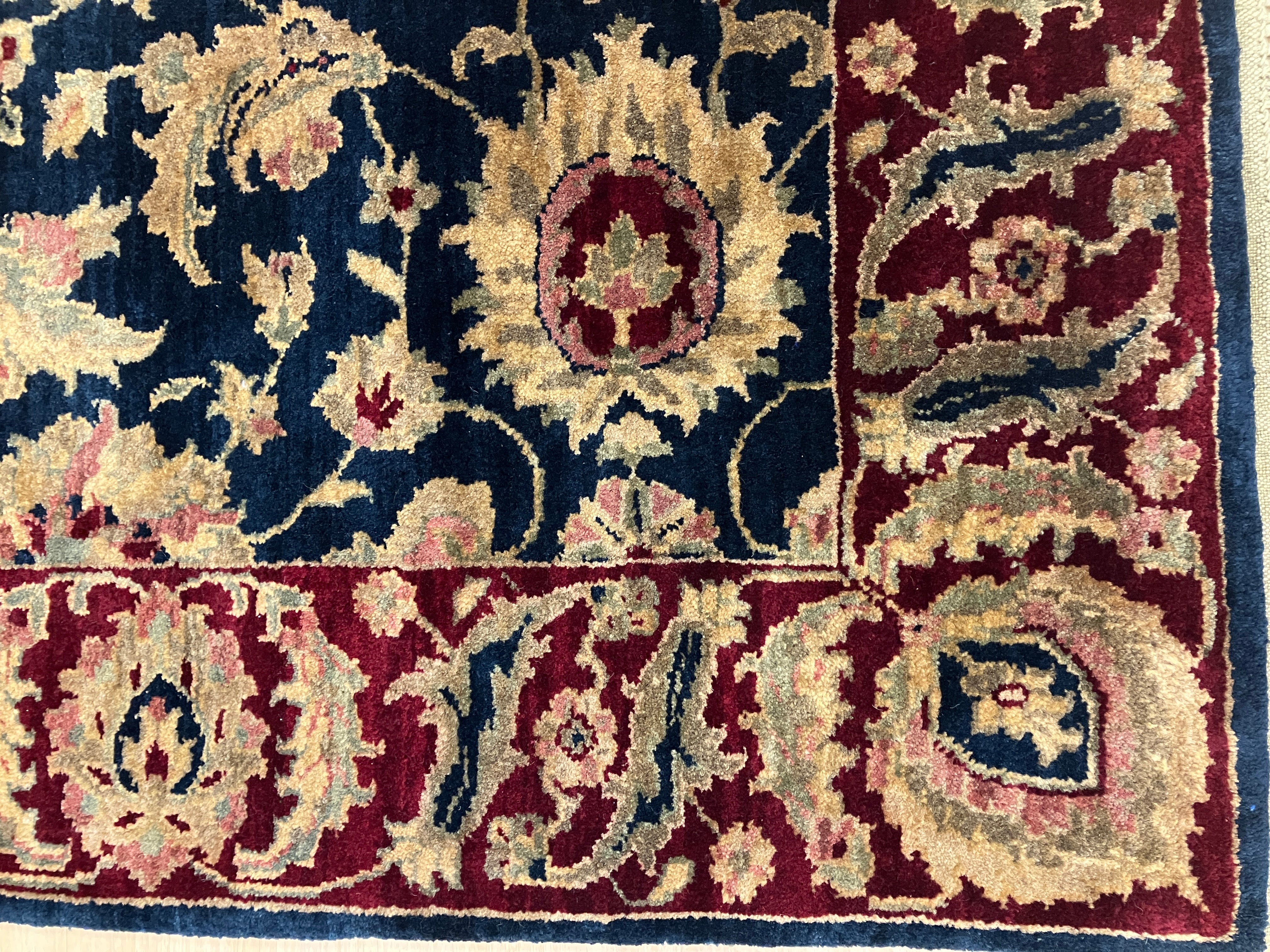 Royal Jaipur - 4' 00" x 6' 01" - Navy Beige Rose Red - Hand Knotted Wool Rug - Traditional Classic Rug
