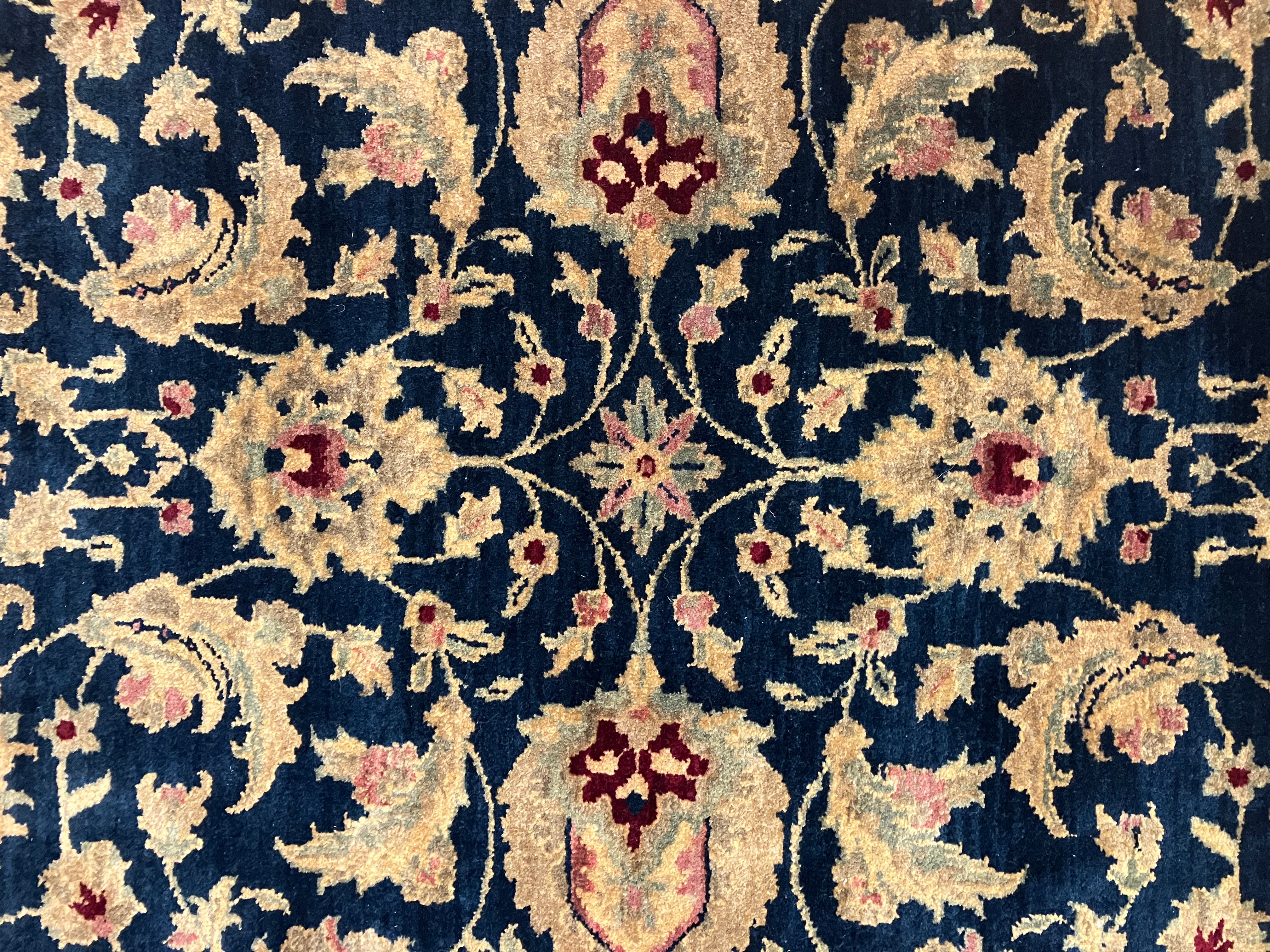 Royal Jaipur - 4' 00" x 6' 01" - Navy Beige Rose Red - Hand Knotted Wool Rug - Traditional Classic Rug