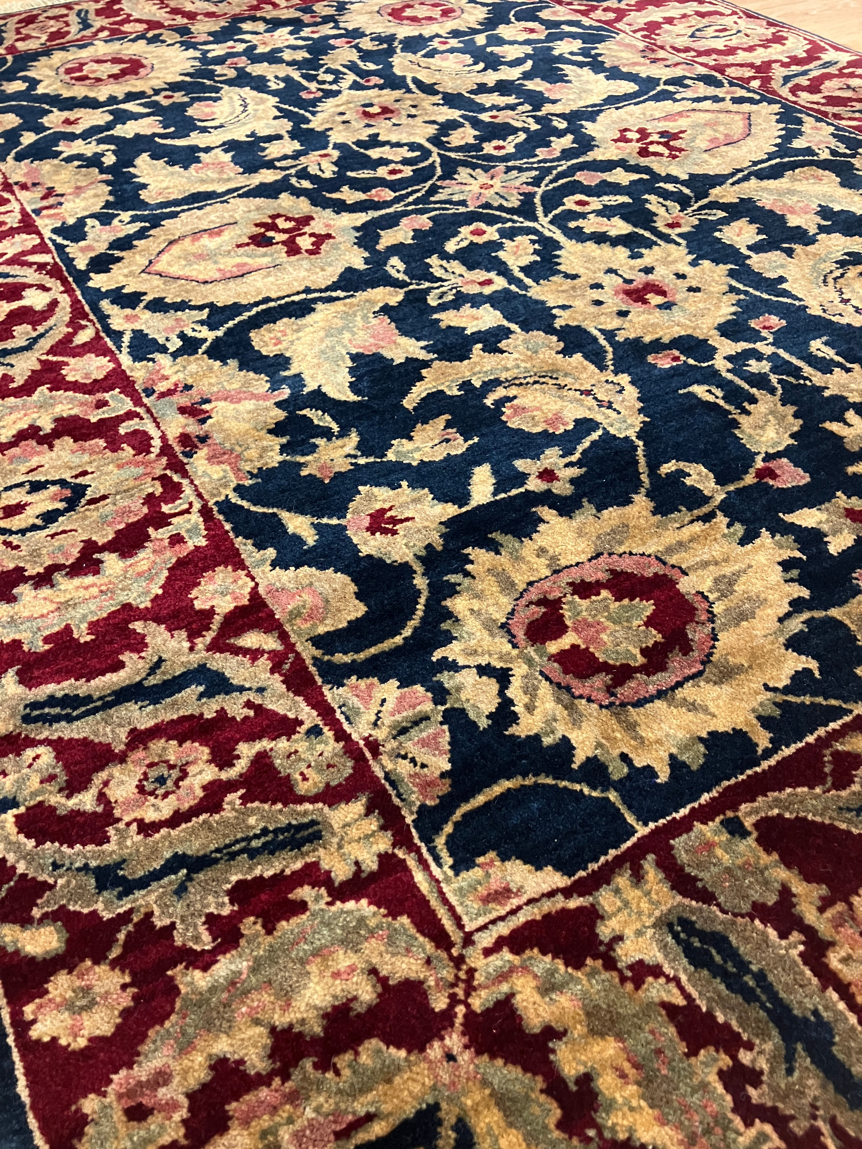 Royal Jaipur - 4' 00" x 6' 01" - Navy Beige Rose Red - Hand Knotted Wool Rug - Traditional Classic Rug