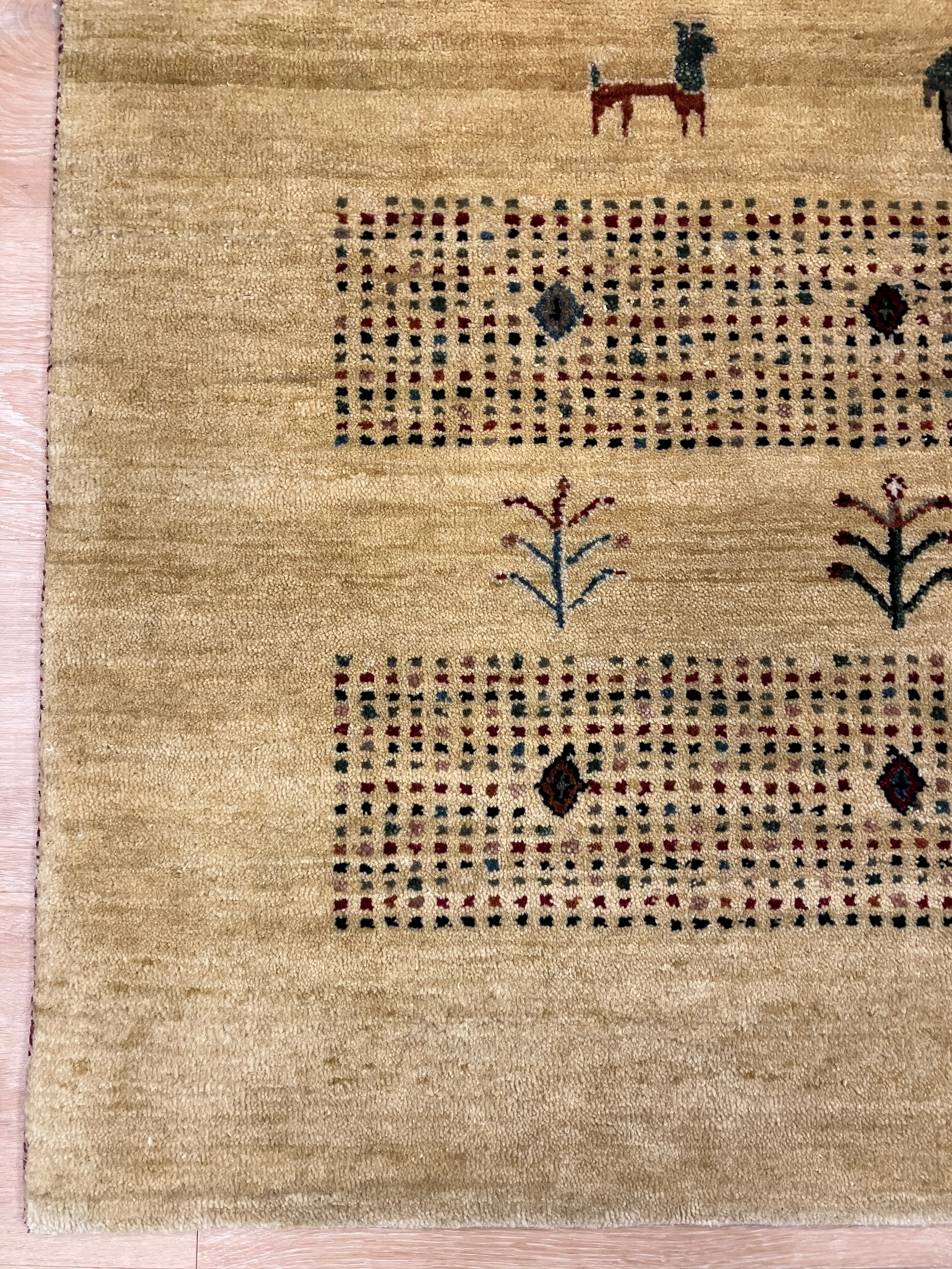 Royal Gabbeh - 4'x6' - Camel & Red Black Blue Grey Landscape Scene - Hand Knotted Tribal Nomadic Wool Rug