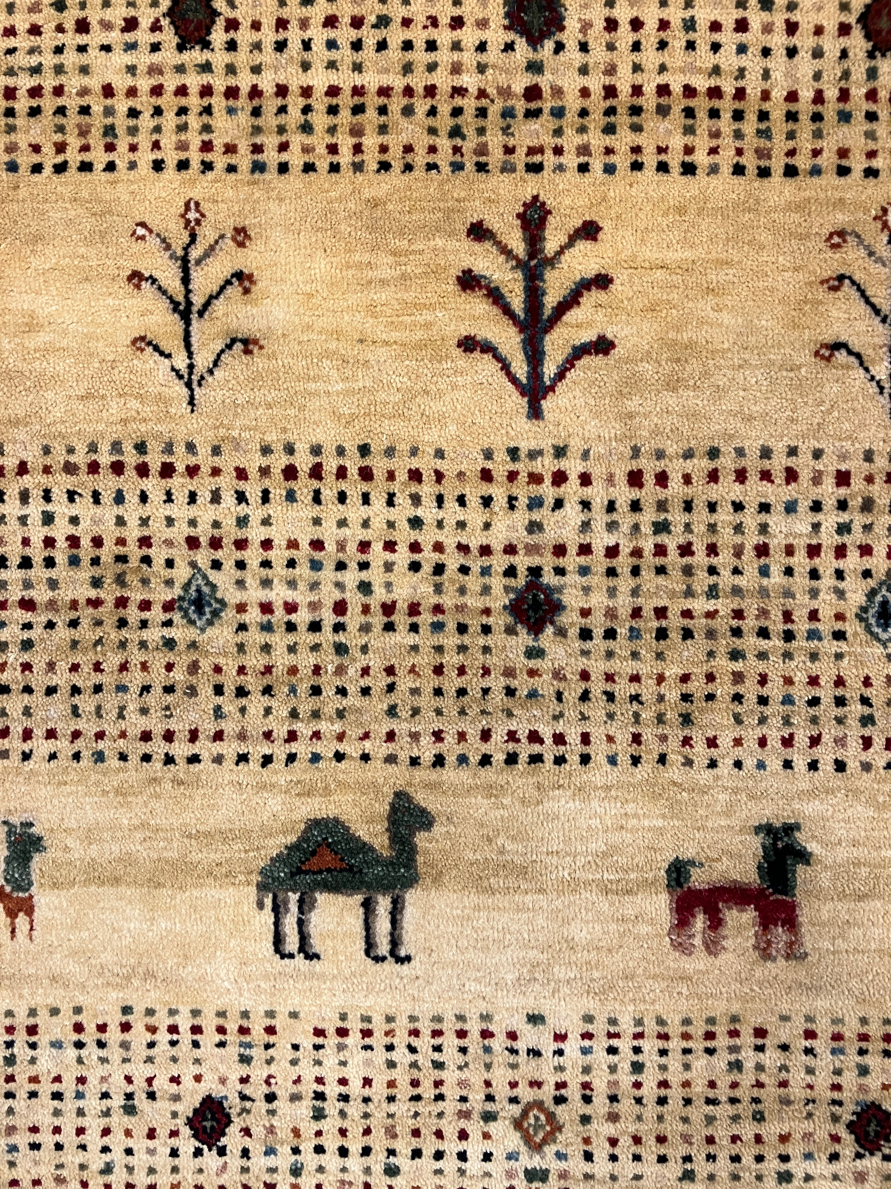 Royal Gabbeh - 4'x6' - Camel & Red Black Blue Grey Landscape Scene - Hand Knotted Tribal Nomadic Wool Rug