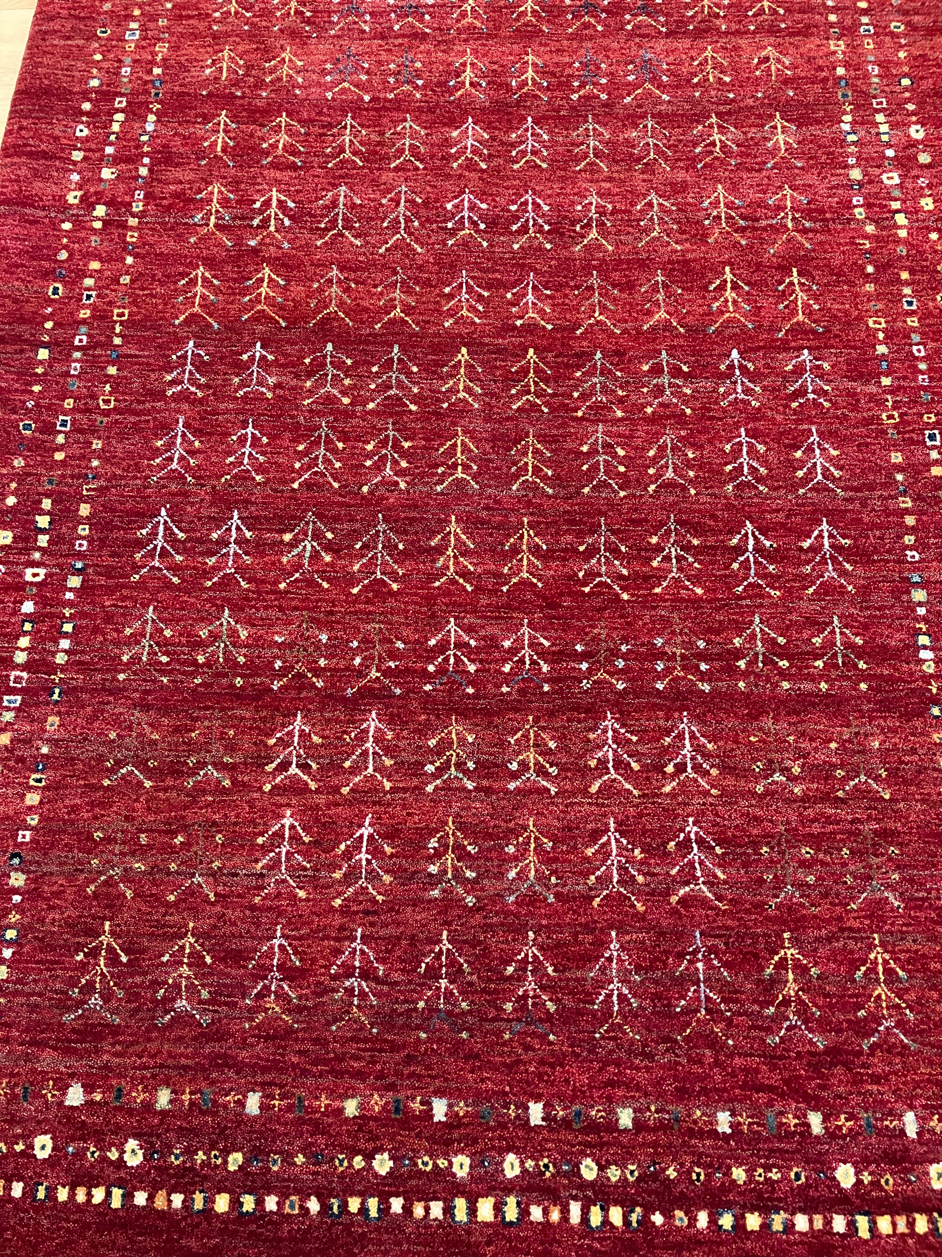 Royal Gabbeh - 4'x6' - Red Multicolor Tree of Life Landscape - Hand Knotted Tribal Nomadic Wool Rug