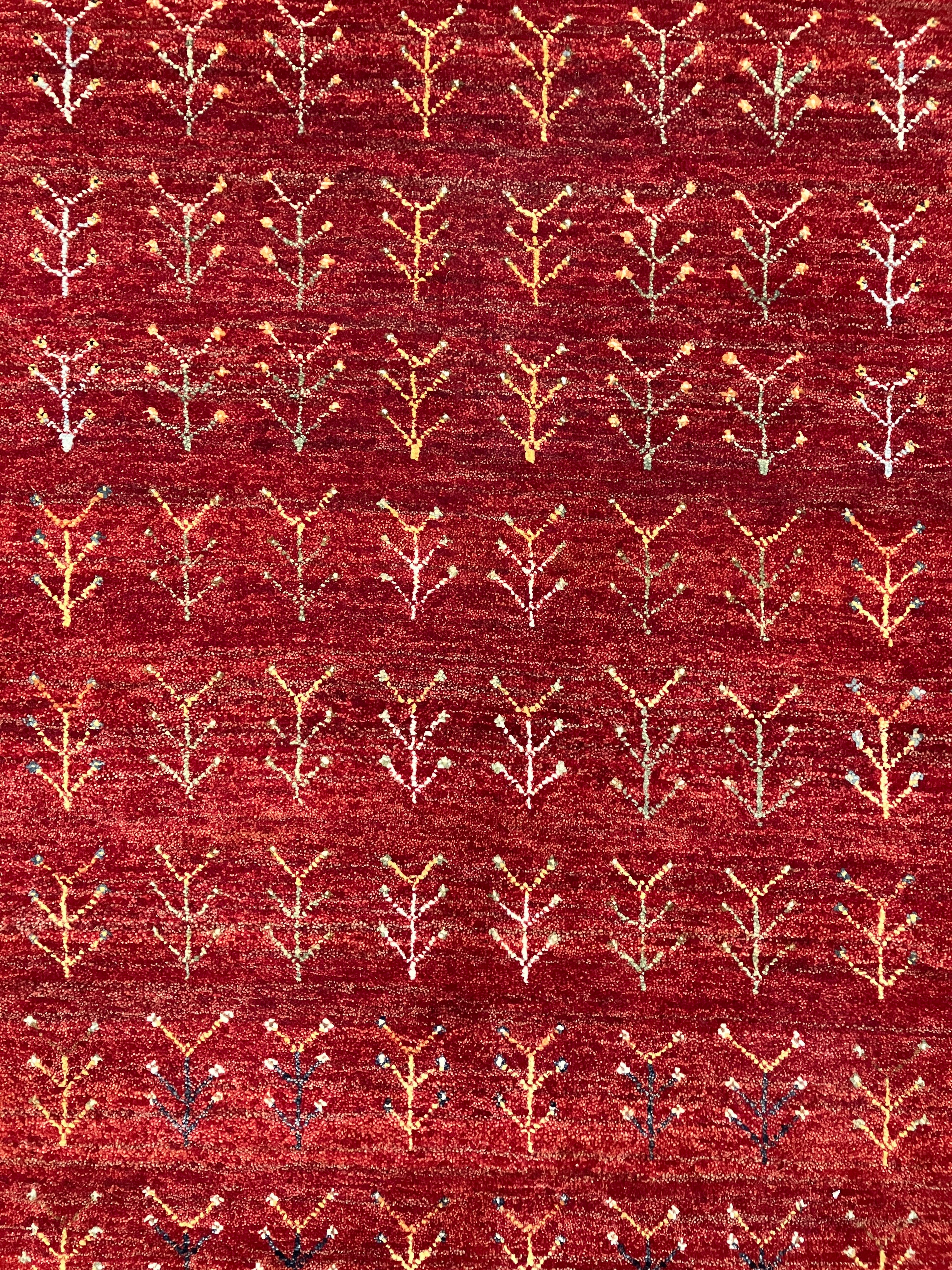 Royal Gabbeh - 4'x6' - Red Multicolor Tree of Life Landscape - Hand Knotted Tribal Nomadic Wool Rug