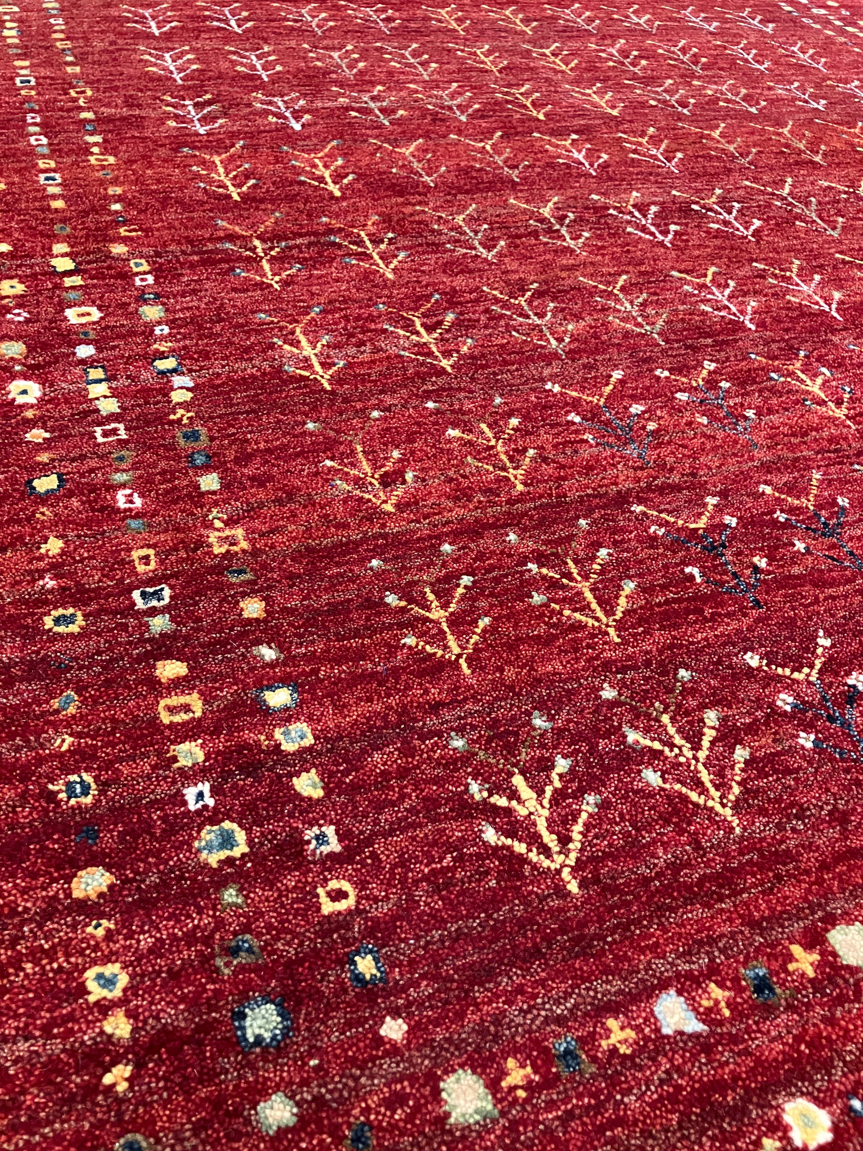 Royal Gabbeh - 4'x6' - Red Multicolor Tree of Life Landscape - Hand Knotted Tribal Nomadic Wool Rug
