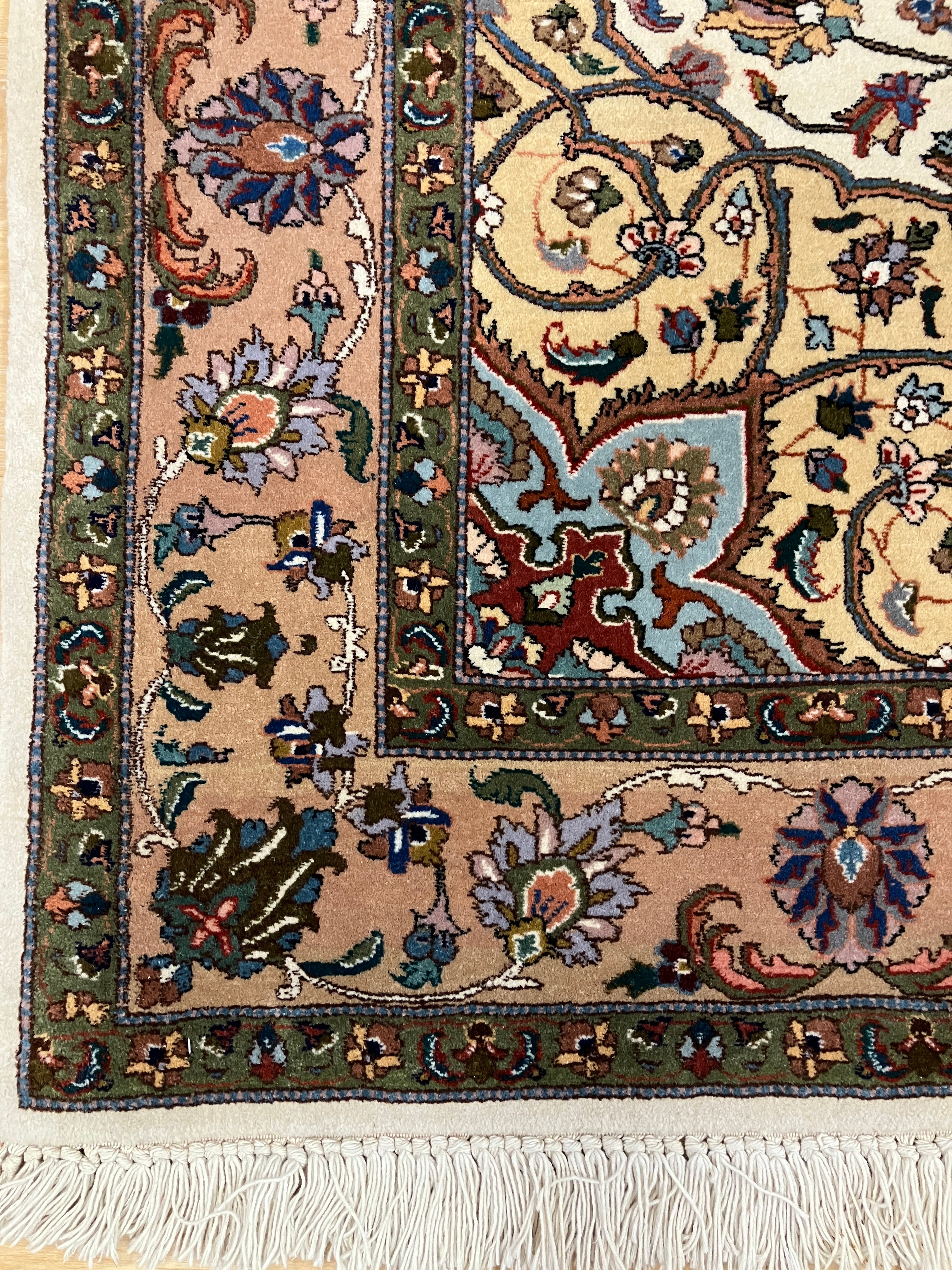Persian Tabriz - 4' 02" x 5' 10" - Multicolor Garden Design - Hand Knotted Wool Rug - Traditional Classic Persian Tabriz Rug