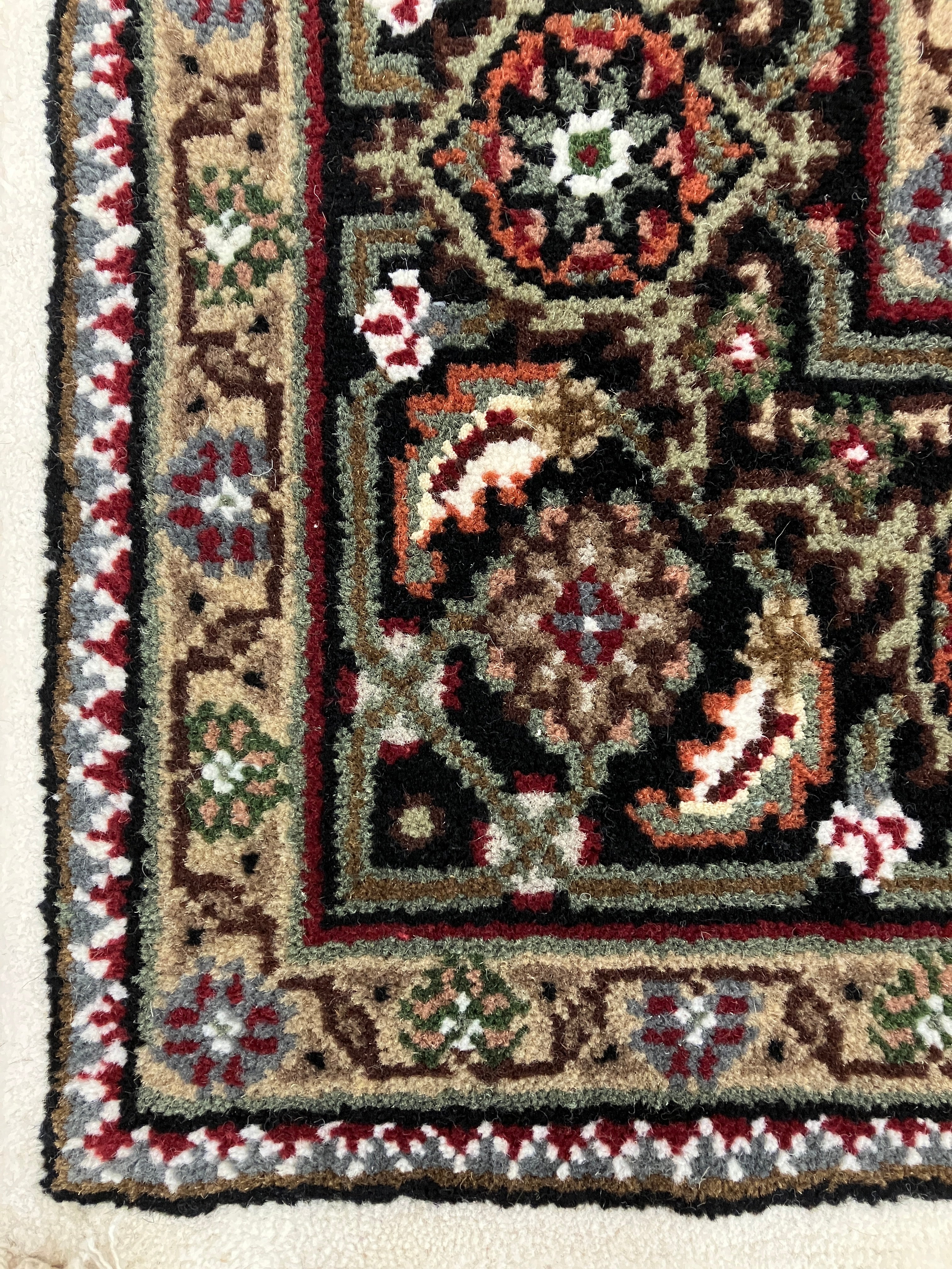 Persian Tabriz Mahi - 4' 00" x 6' 01" - Ivory Black Green Pink Brown - Hand Knotted Wool & Silk Rug - Traditional Classic Persian Tabriz Mahi Rug
