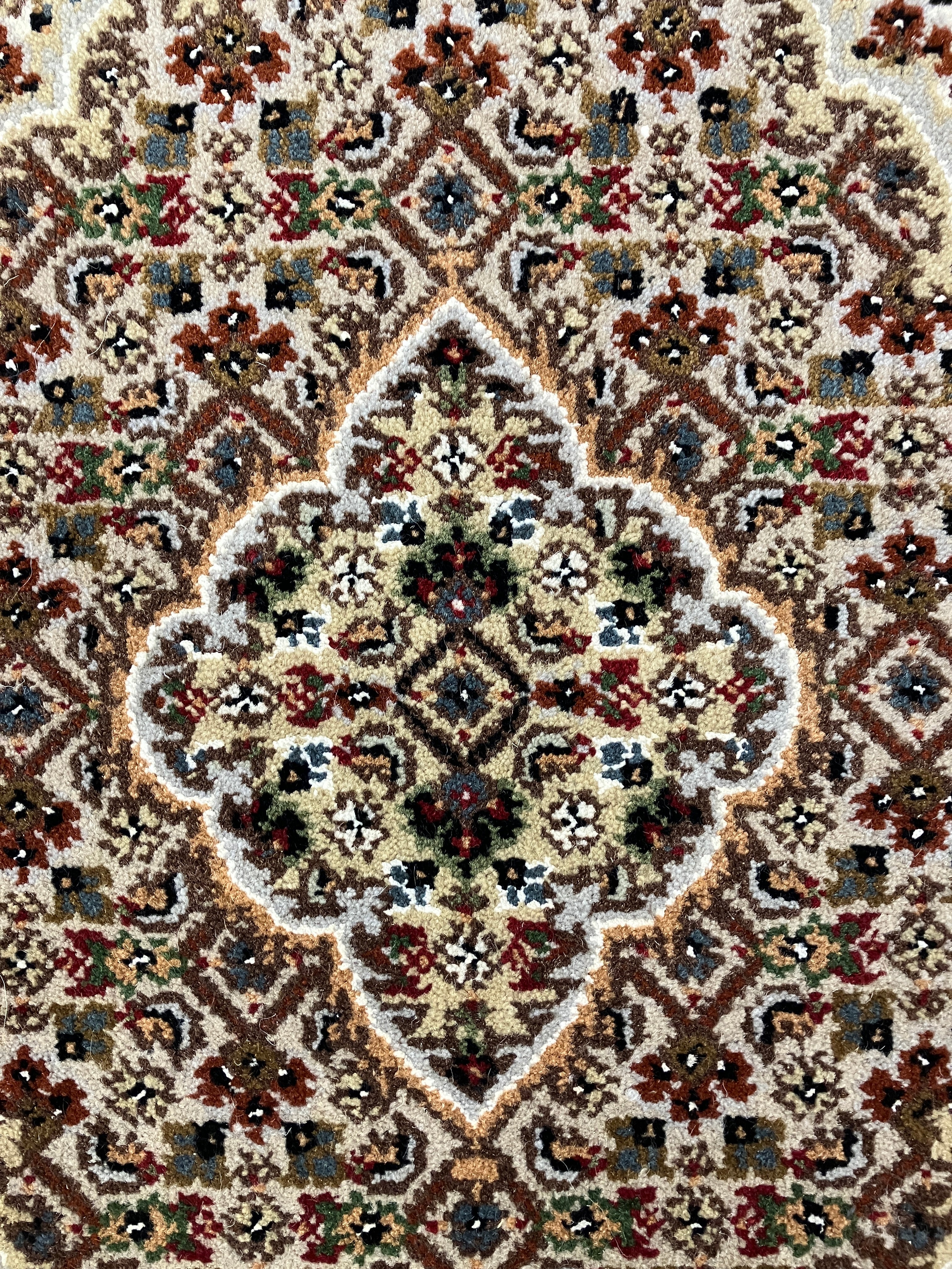 Persian Tabriz Mahi - 4' 00" x 6' 00" - Ivory Black Red Sage Camel - Hand Knotted Wool & Silk Rug - Traditional Classic Persian Tabriz Mahi Rug