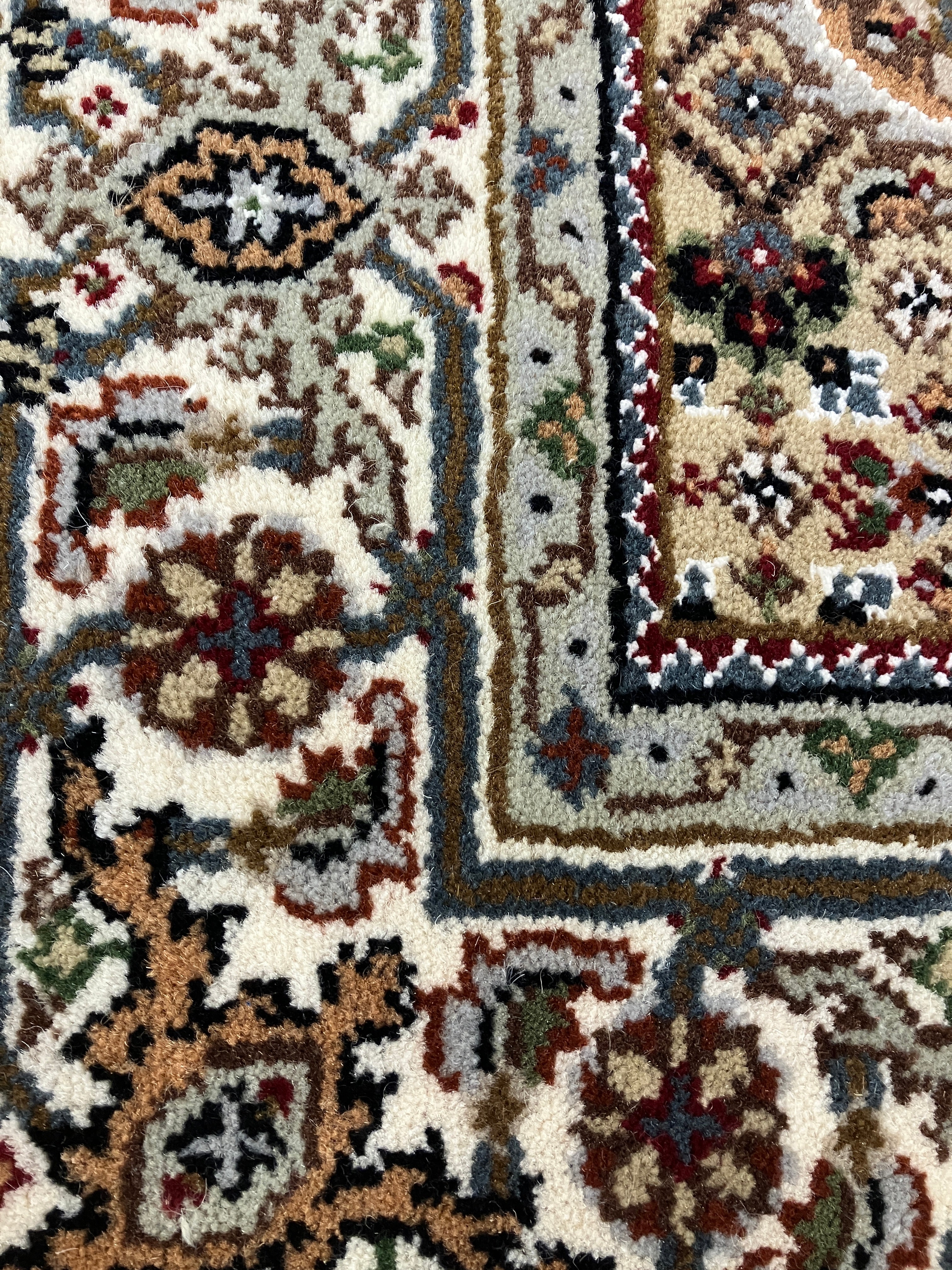 Persian Tabriz Mahi - 4' 00" x 6' 00" - Ivory Black Red Sage Camel - Hand Knotted Wool & Silk Rug - Traditional Classic Persian Tabriz Mahi Rug
