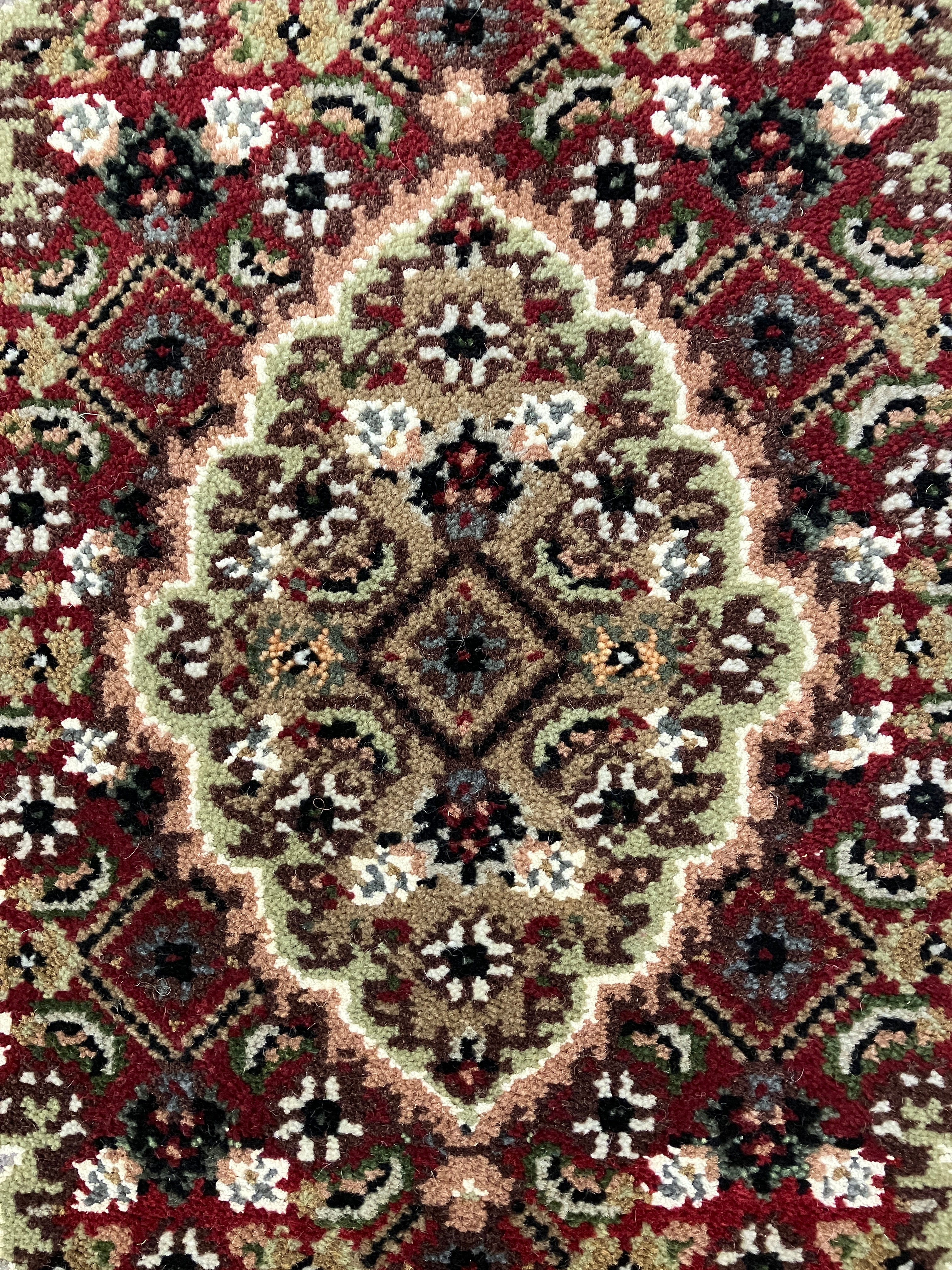 Persian Tabriz Mahi - 4' 04" x 6' 02" - Black Red Sage Camel Ivory Coral - Hand Knotted Wool & Silk Rug - Traditional Classic Persian Tabriz Mahi Rug