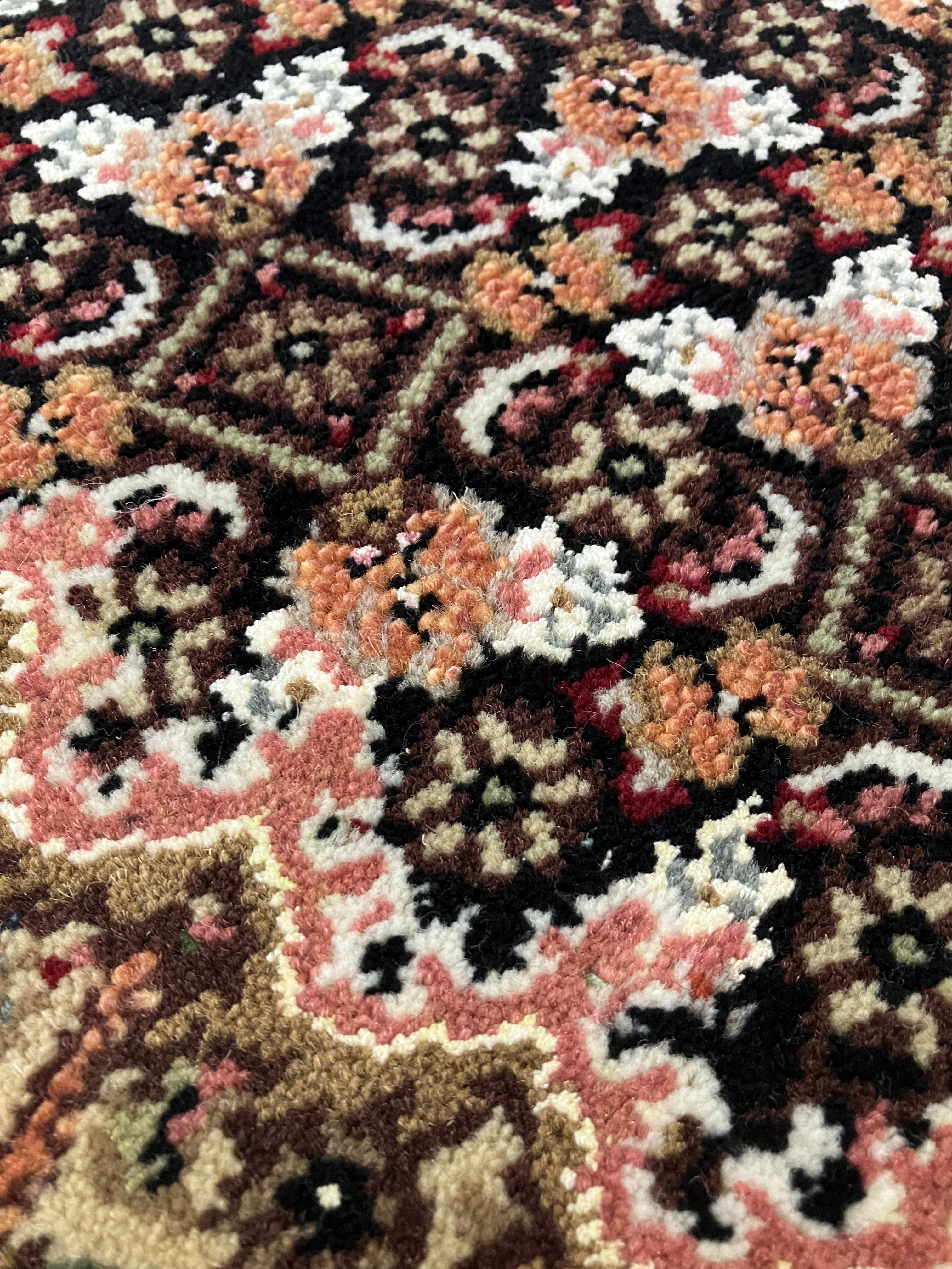 Persian Tabriz Mahi - 4' 04" x 6' 02" - Black Red Sage Camel Ivory Coral - Hand Knotted Wool & Silk Rug - Traditional Classic Persian Tabriz Mahi Rug