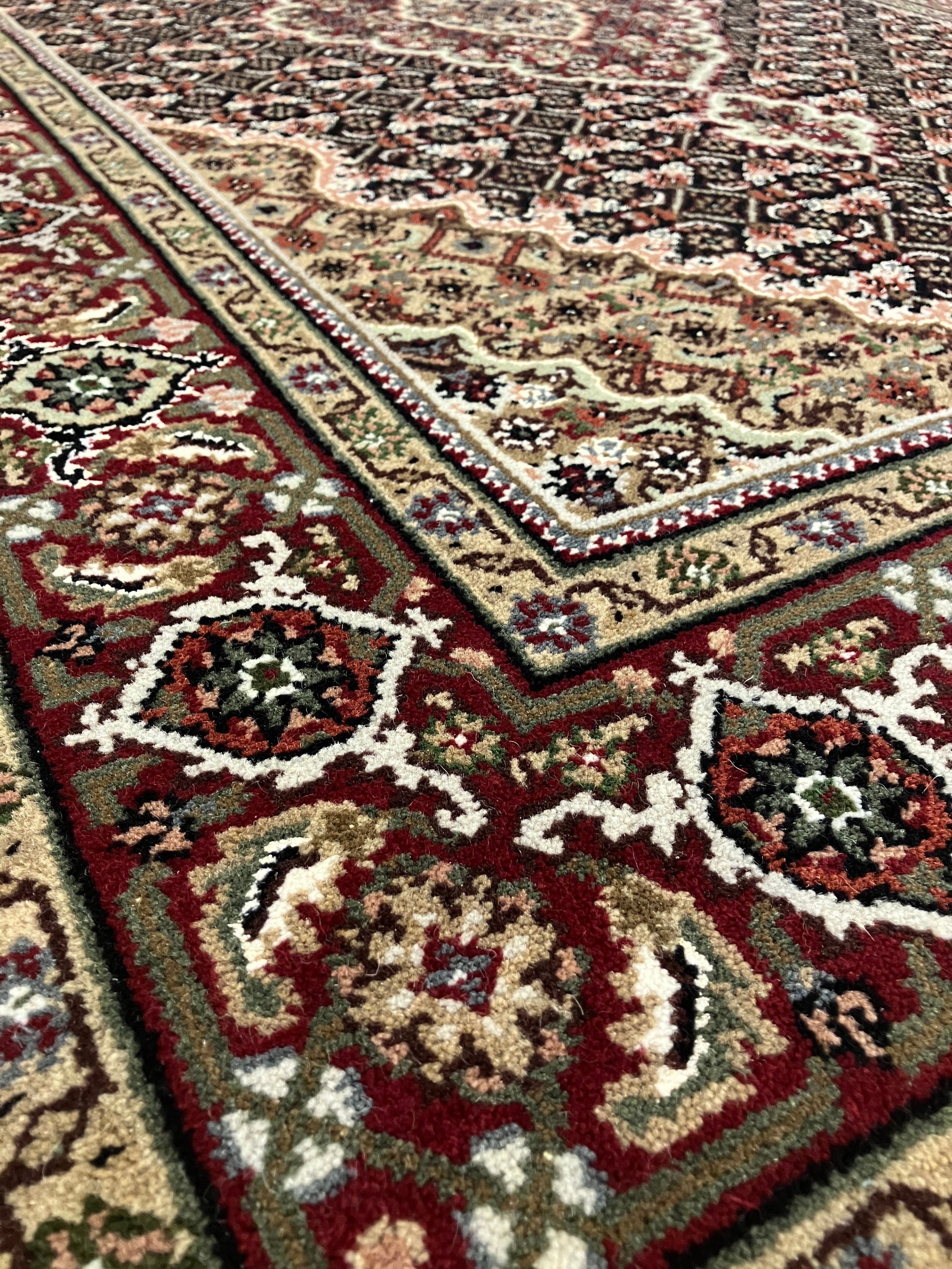 Persian Tabriz Mahi - 4' 00" x 6' 00" - Black Red Ivory Sage Camel - Hand Knotted Wool & Silk Rug - Traditional Classic Persian Tabriz Mahi Rug
