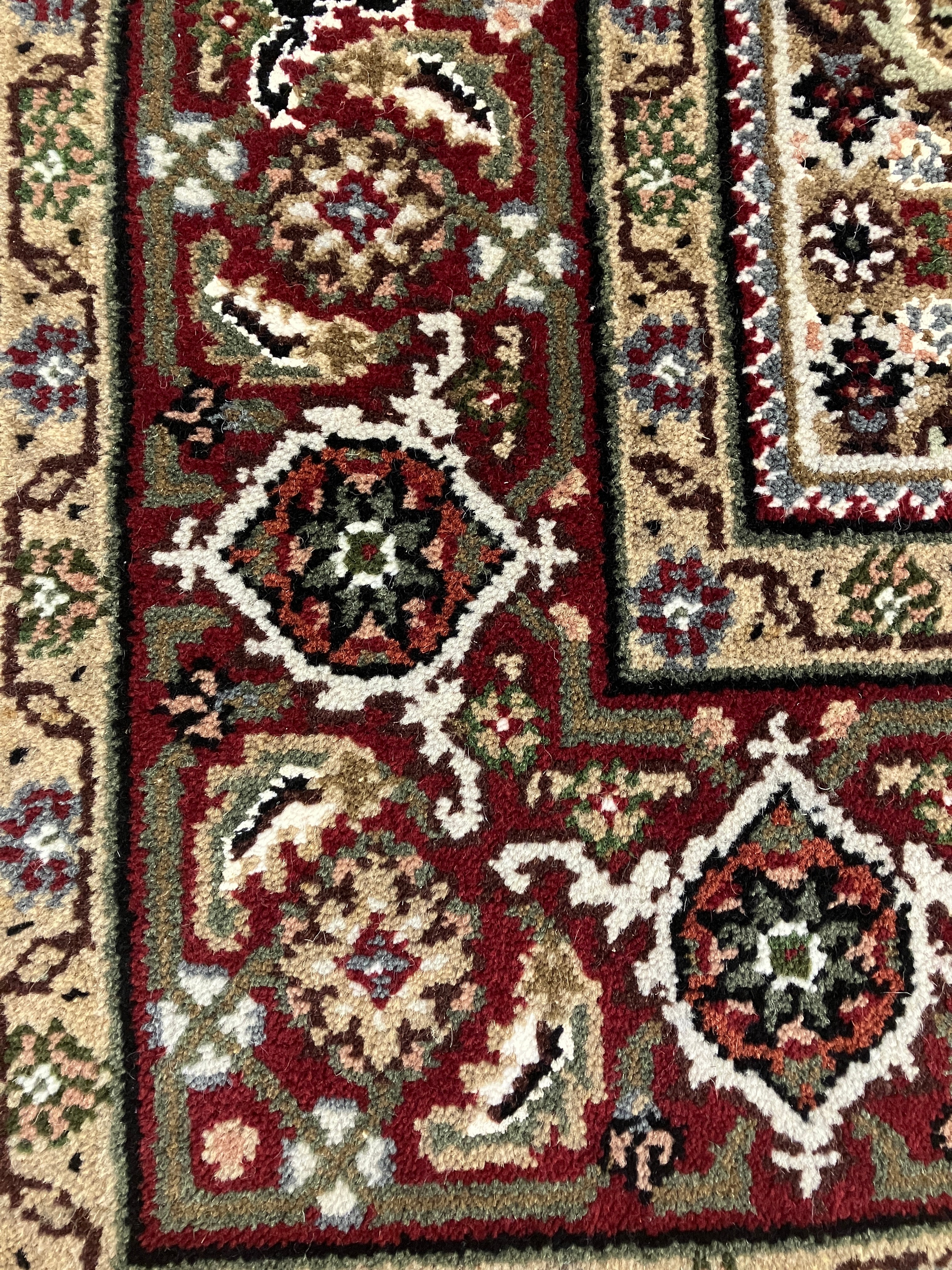 Persian Tabriz Mahi - 4' 00" x 6' 00" - Black Red Ivory Sage Camel - Hand Knotted Wool & Silk Rug - Traditional Classic Persian Tabriz Mahi Rug