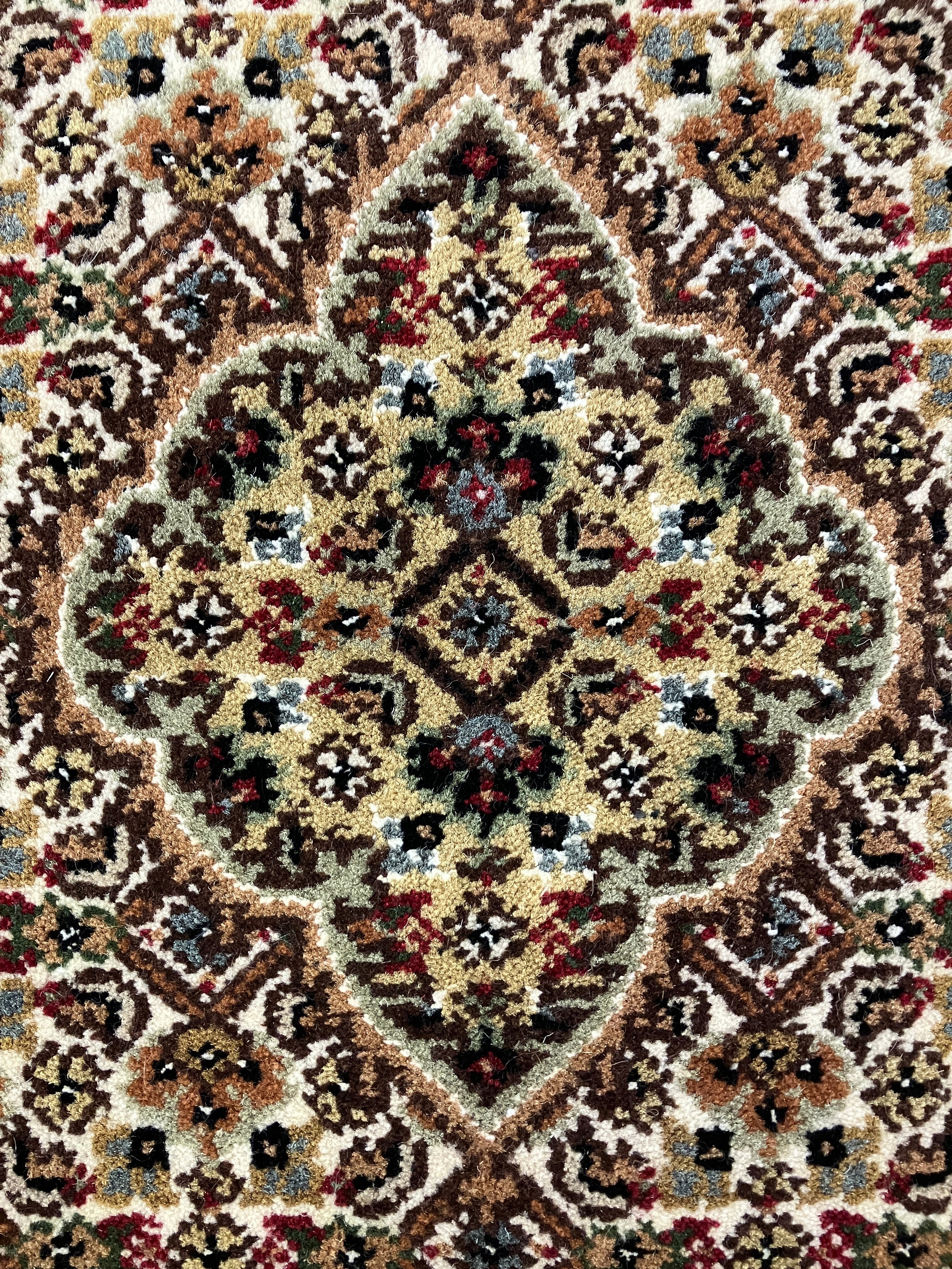 Persian Tabriz Mahi - 4' 00" x 6' 00" - Red Ivory Black Sage Camel - Hand Knotted Wool & Silk Rug - Traditional Classic Persian Tabriz Mahi Rug