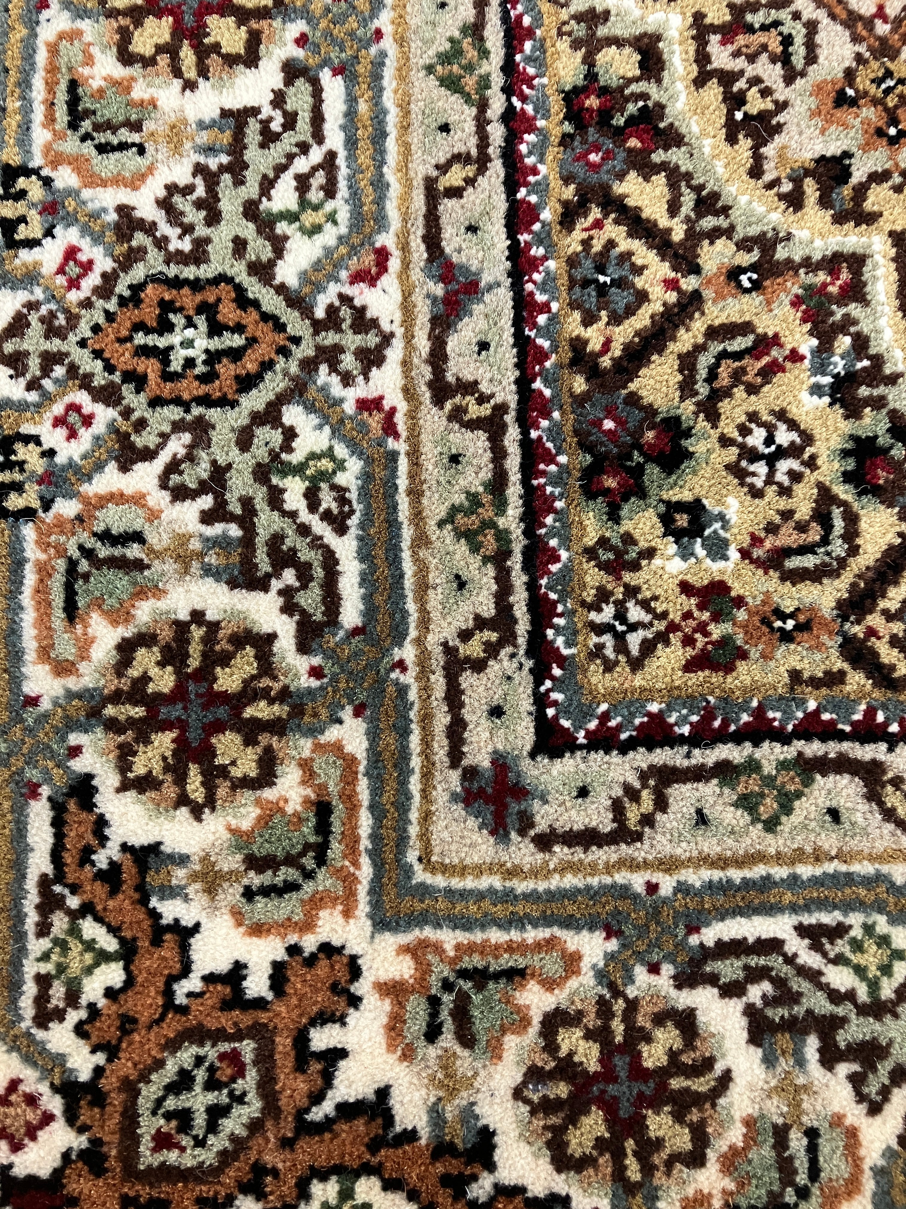 Persian Tabriz Mahi - 4' 00" x 6' 00" - Red Ivory Black Sage Camel - Hand Knotted Wool & Silk Rug - Traditional Classic Persian Tabriz Mahi Rug