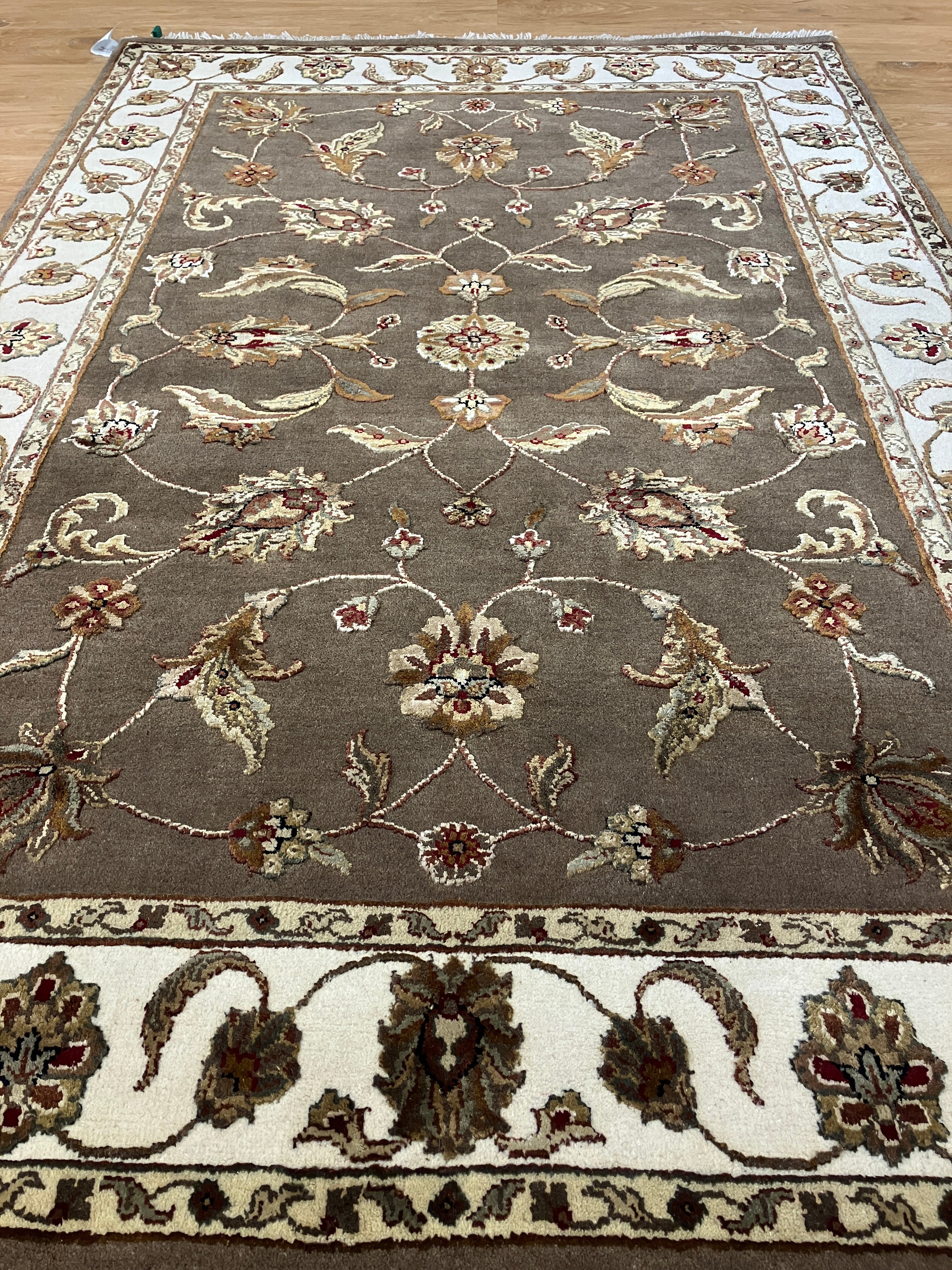 Persian Tabriz Wool & Silk Flowers - 4' 00" x 6' 01" - Brown Multicolor Silk Flowers - Hand Knotted Wool & Silk Rug - Traditional Classic Persian Tabriz Rug