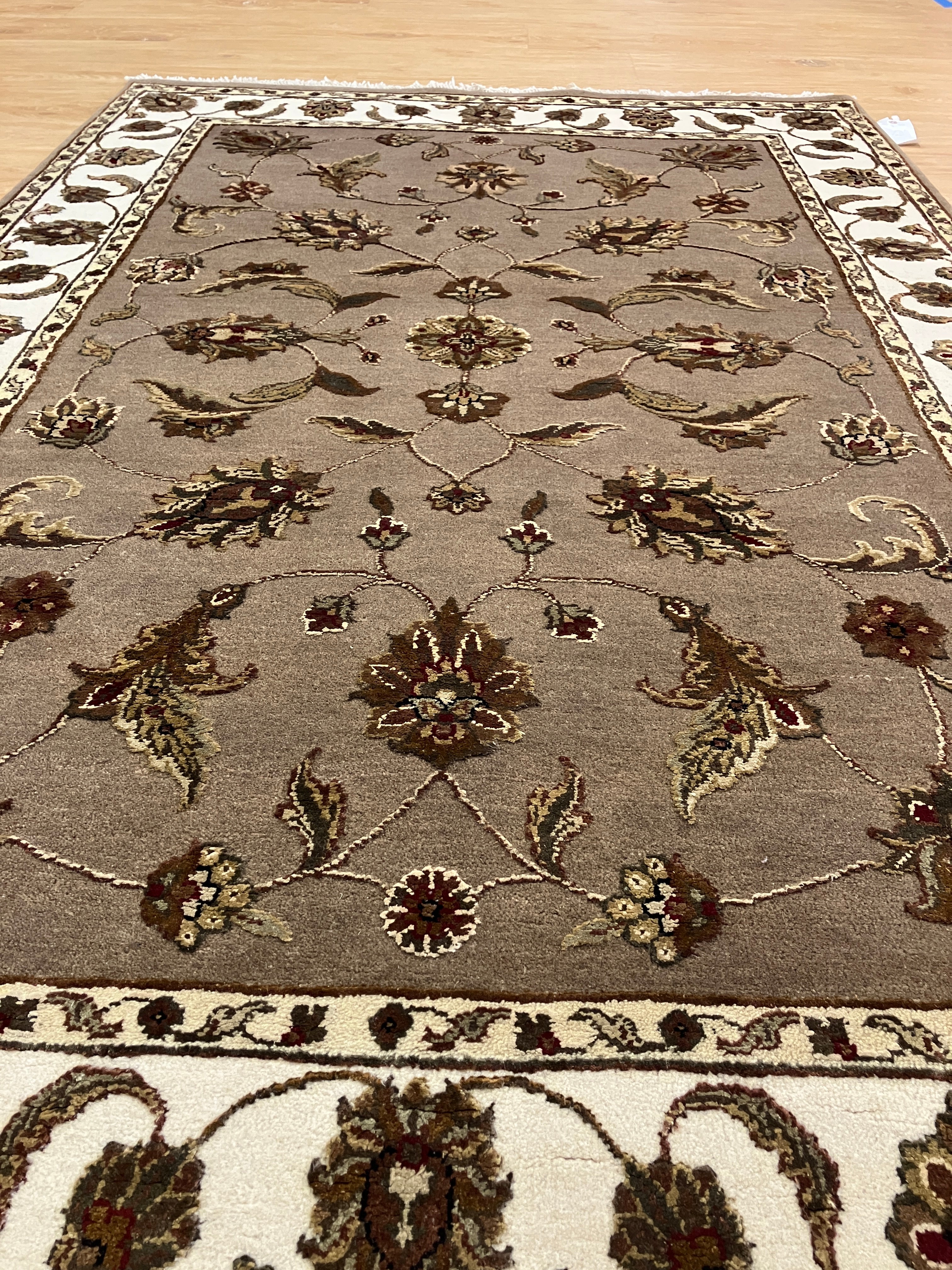 Persian Tabriz Wool & Silk Flowers - 4' 00" x 6' 01" - Brown Multicolor Silk Flowers - Hand Knotted Wool & Silk Rug - Traditional Classic Persian Tabriz Rug