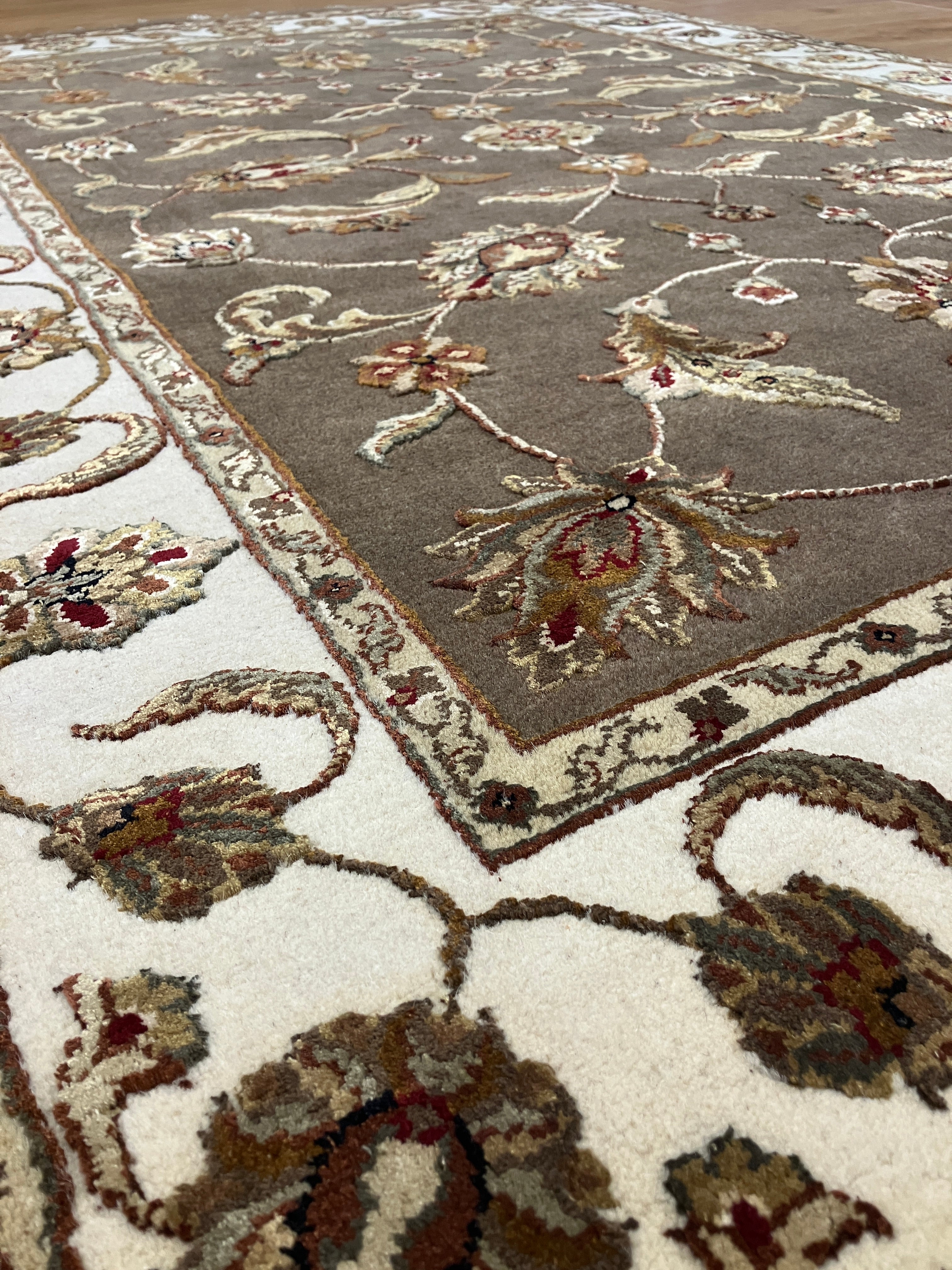 Persian Tabriz Wool & Silk Flowers - 4' 00" x 6' 01" - Brown Multicolor Silk Flowers - Hand Knotted Wool & Silk Rug - Traditional Classic Persian Tabriz Rug