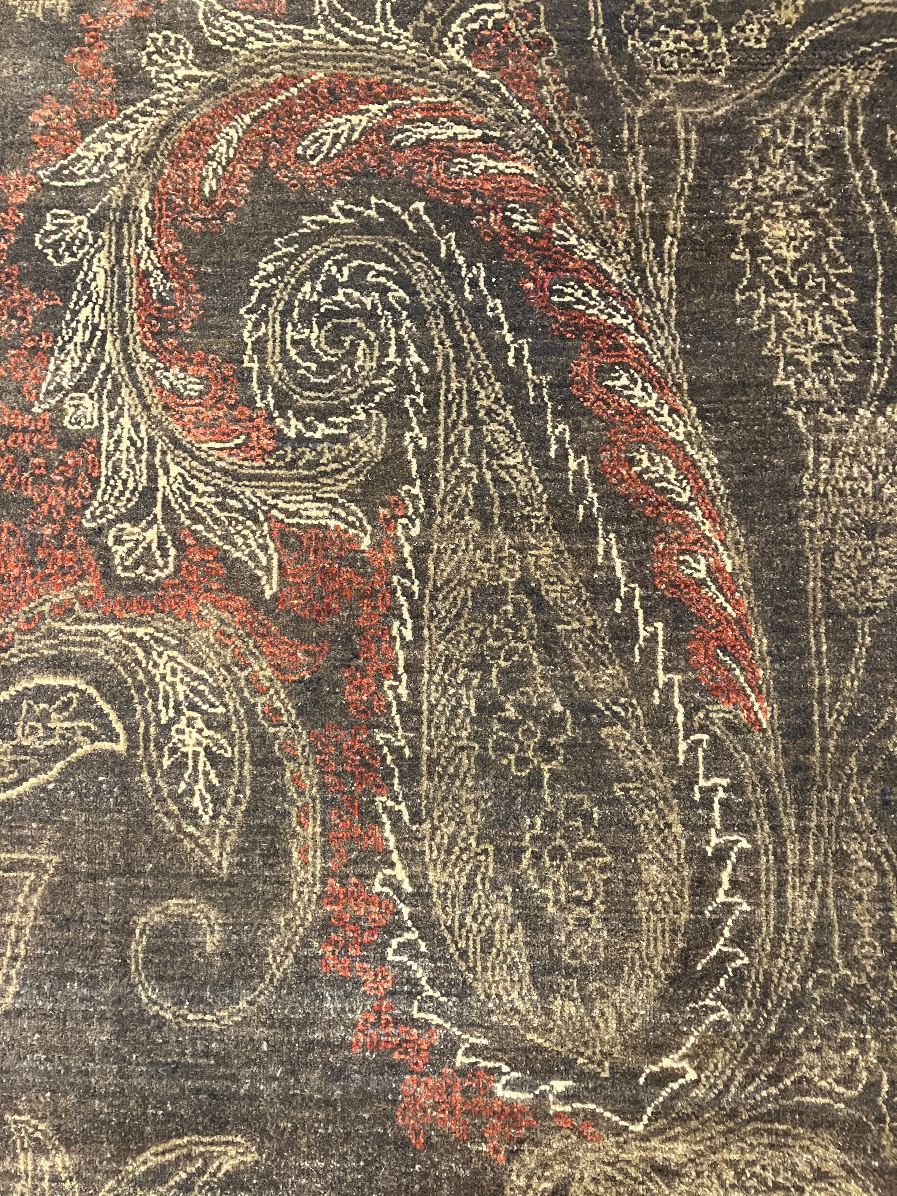 Mesa Collection - 8' 01" x 9' 09" - Brown Beige Red Paisley - Hand Knotted Wool Modern Contemporary Rug