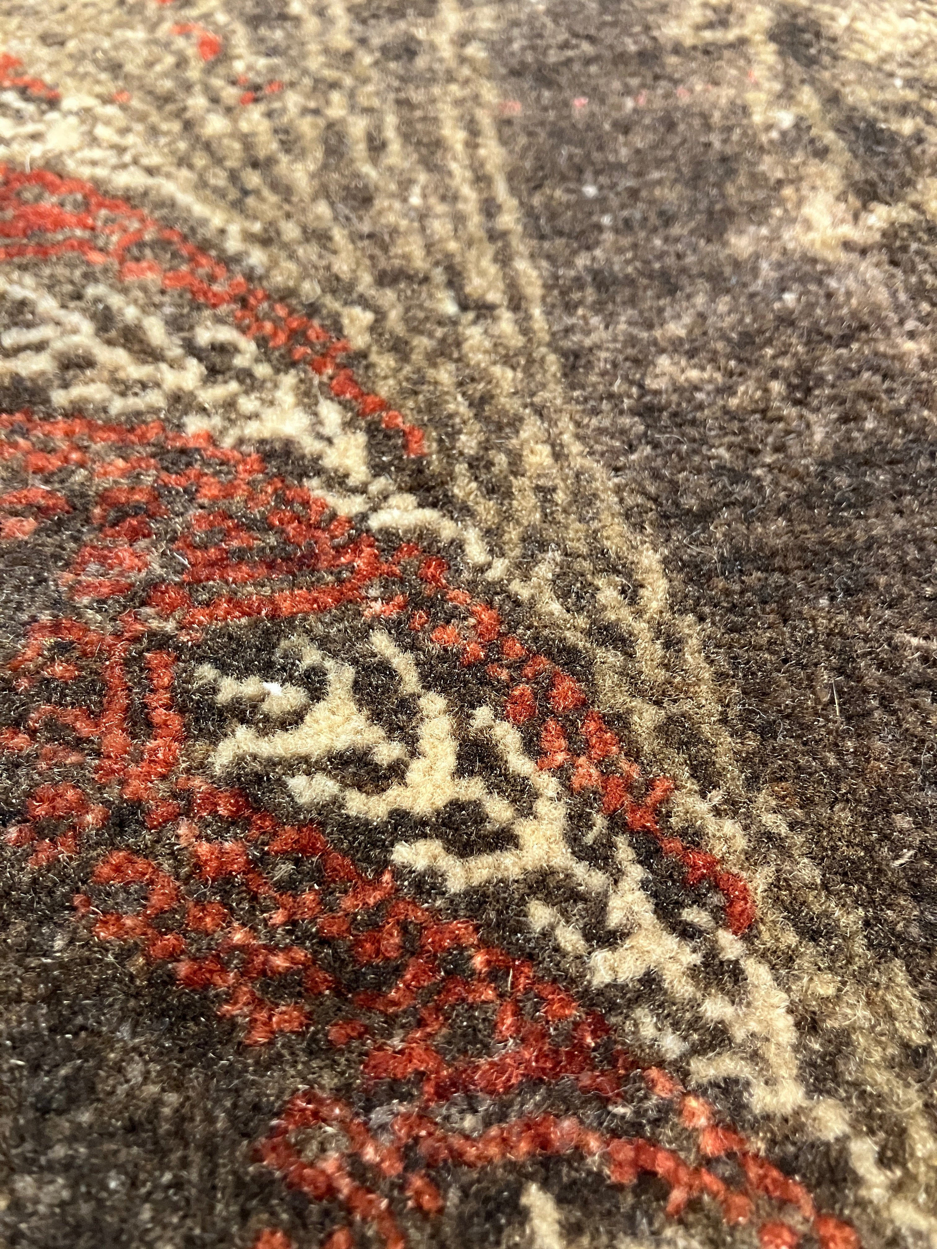 Mesa Collection - 8' 01" x 9' 09" - Brown Beige Red Paisley - Hand Knotted Wool Modern Contemporary Rug