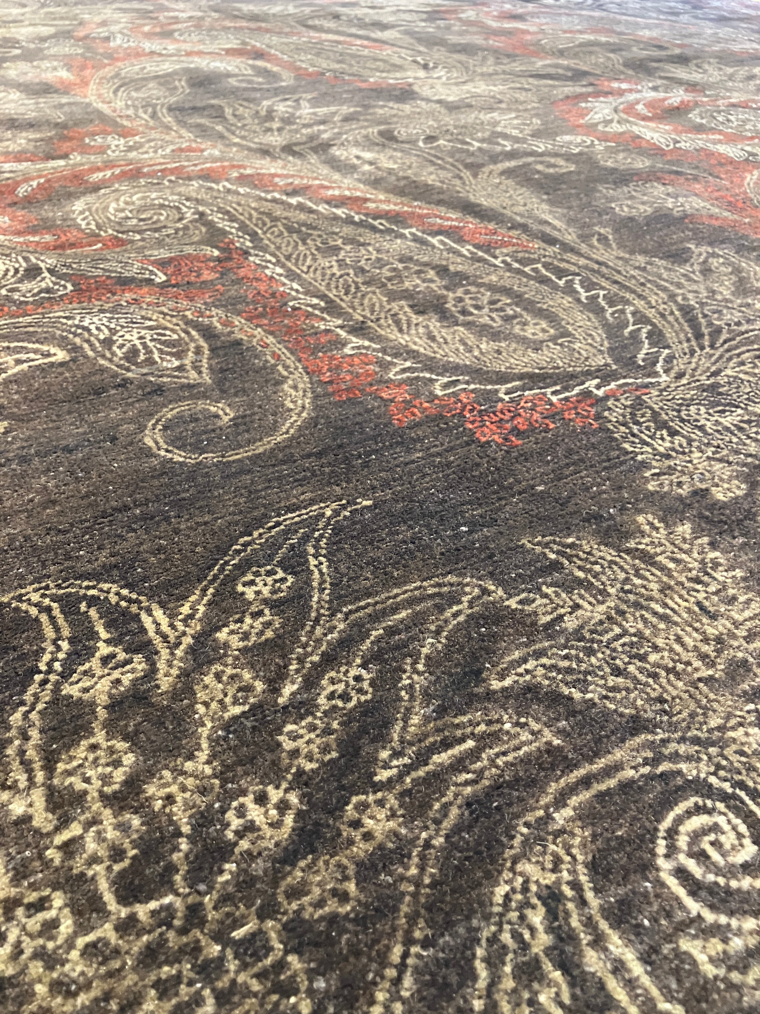 Mesa Collection - 8' 01" x 9' 09" - Brown Beige Red Paisley - Hand Knotted Wool Modern Contemporary Rug