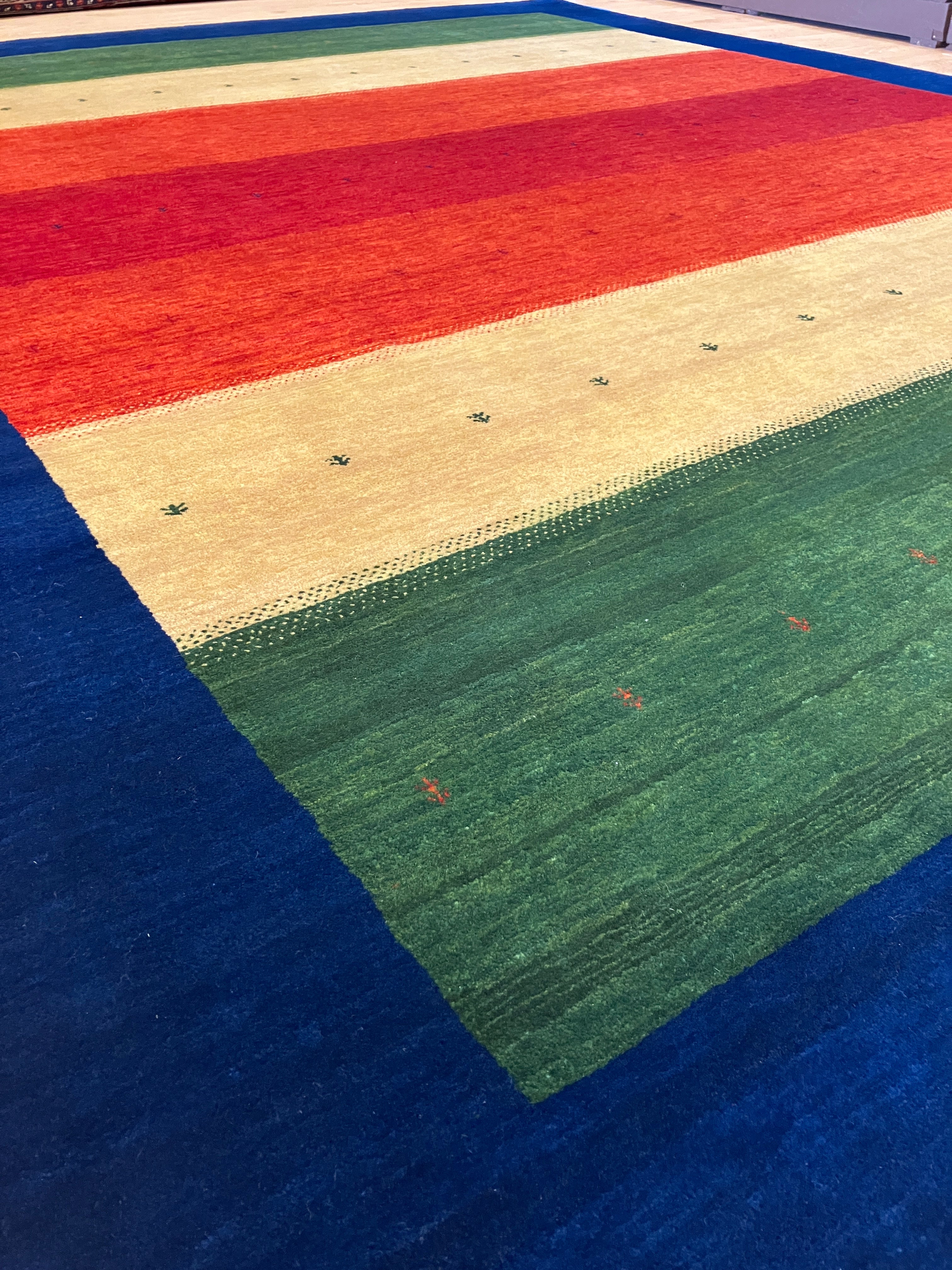 Sahara Collection - 7' 11" x 10' 01" - Blue Red Green Brown - Hand Knotted Wool Modern Block Striped Rug