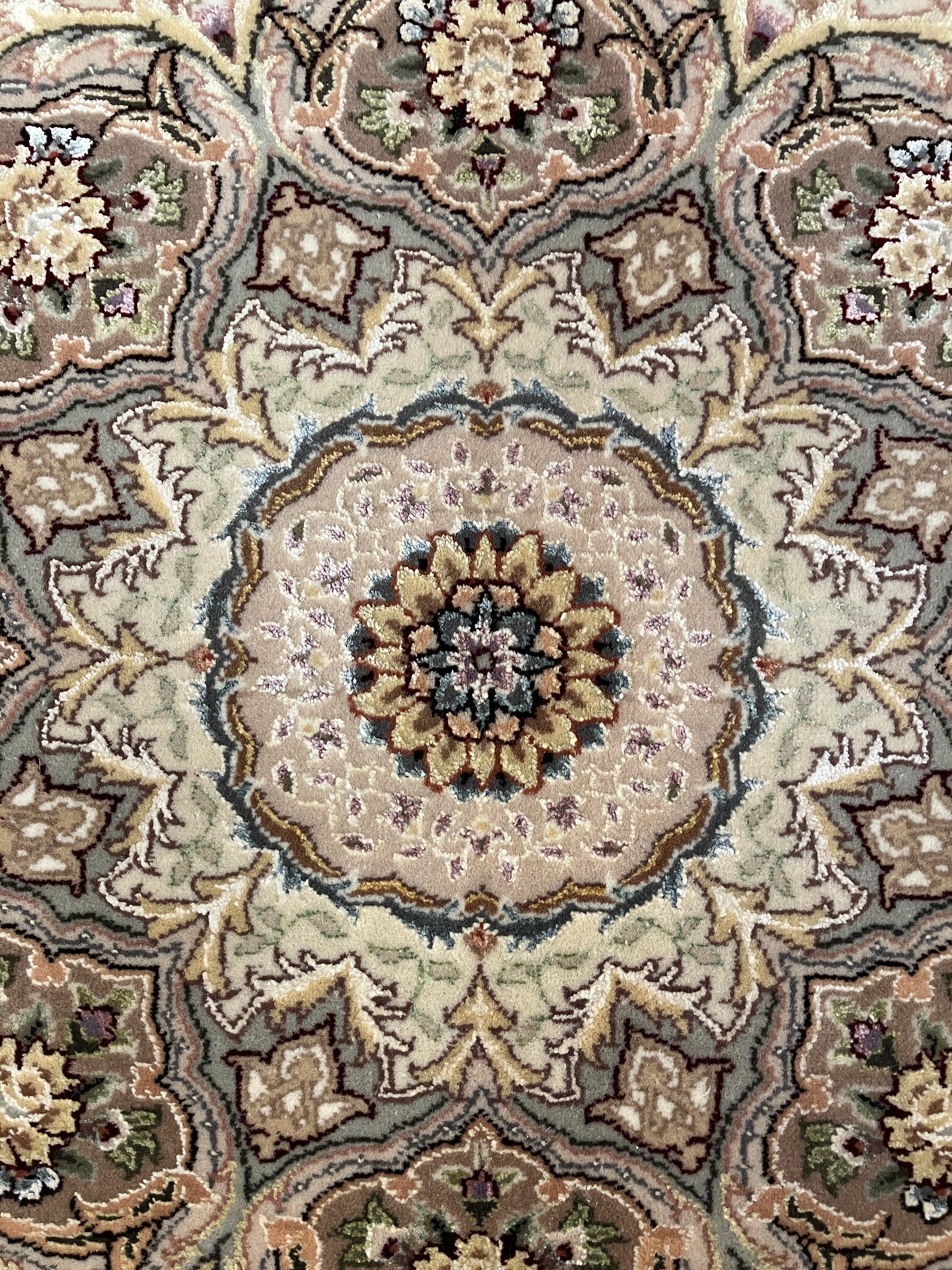 Tabriz Wool & Silk - 8' 01" x 10' 00" - White Multicolor Silk Floral Rug - Hand Knotted Wool & Silk Traditional Classic Tabriz Rug