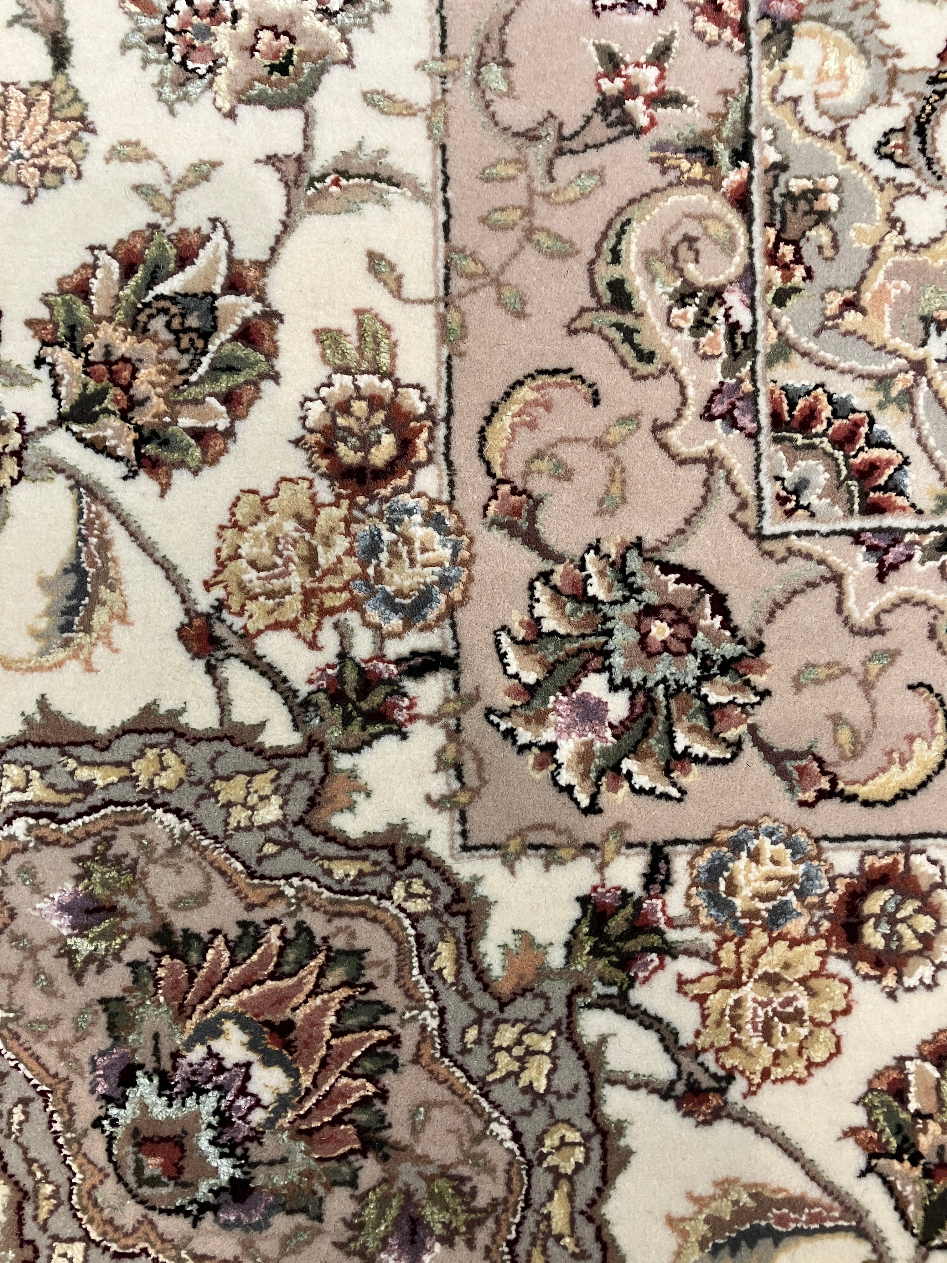 Tabriz Wool & Silk - 8' 01" x 10' 00" - White Multicolor Silk Floral Rug - Hand Knotted Wool & Silk Traditional Classic Tabriz Rug
