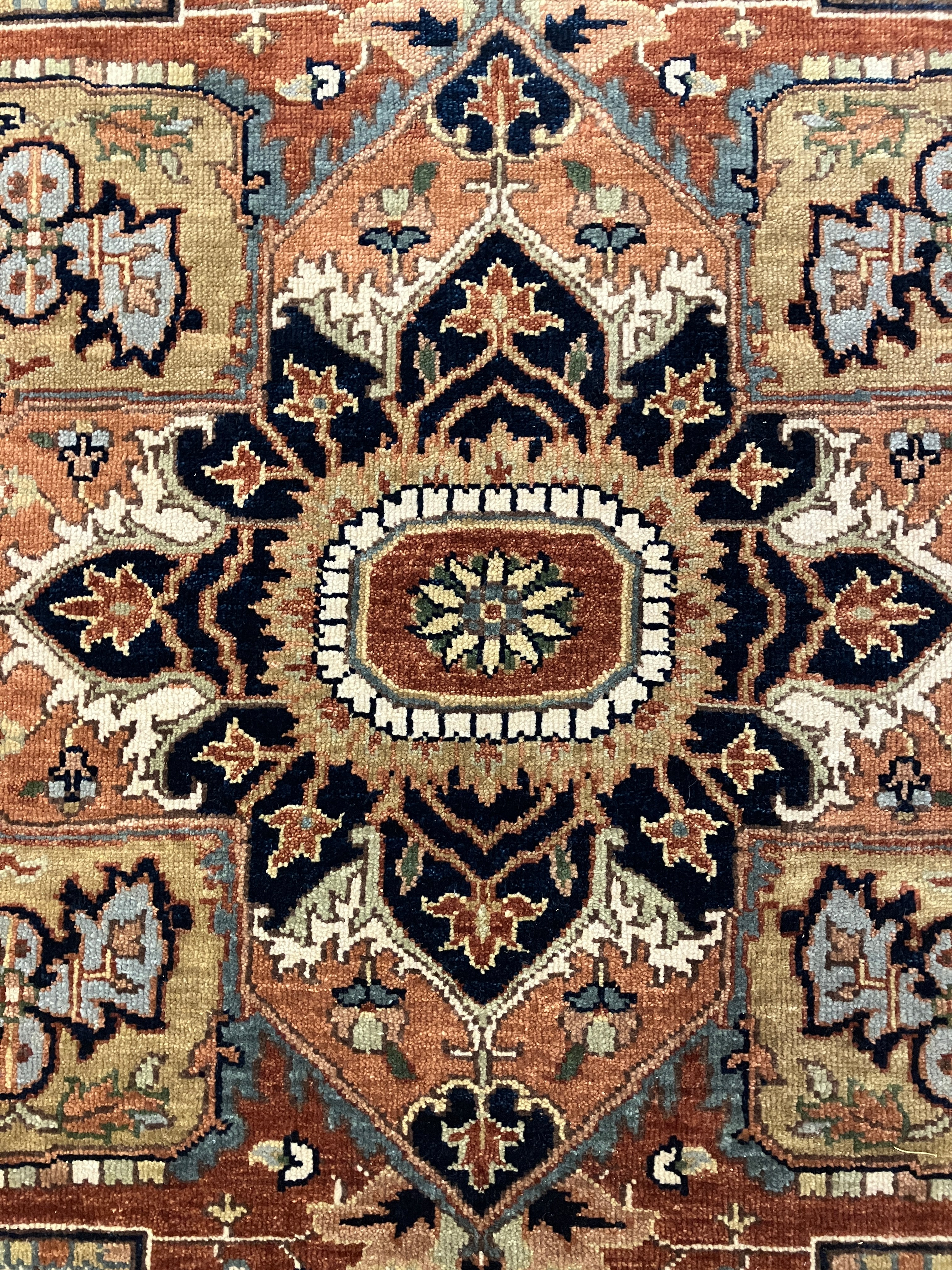 Serapi - 7' 08" x 9' 10" - Vegetable Dyed - Brown Green Ivory Rust Blue - Hand Knotted Wool Earthy Tribal Rustic Rug