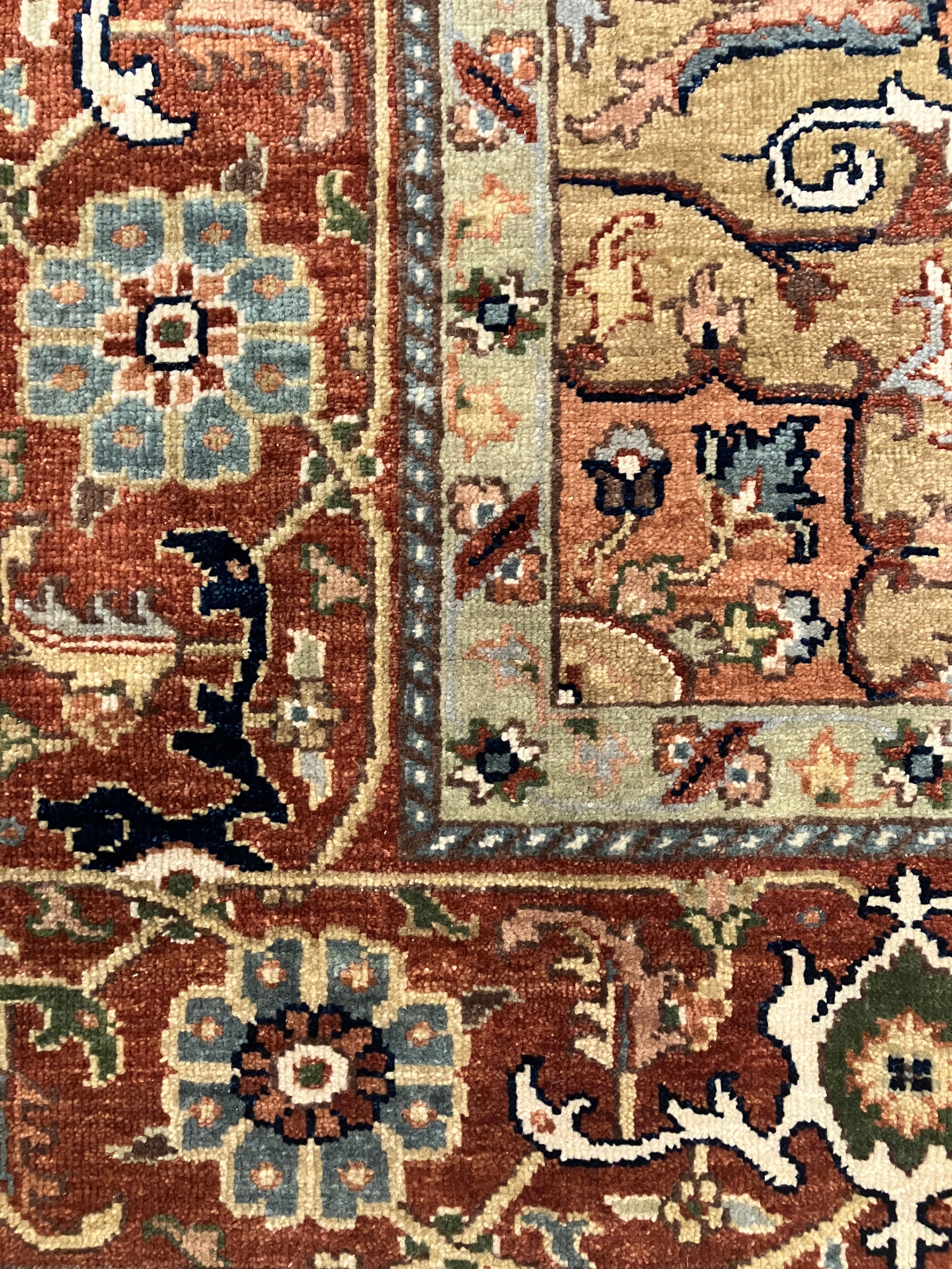 Serapi - 7' 08" x 9' 10" - Vegetable Dyed - Brown Green Ivory Rust Blue - Hand Knotted Wool Earthy Tribal Rustic Rug