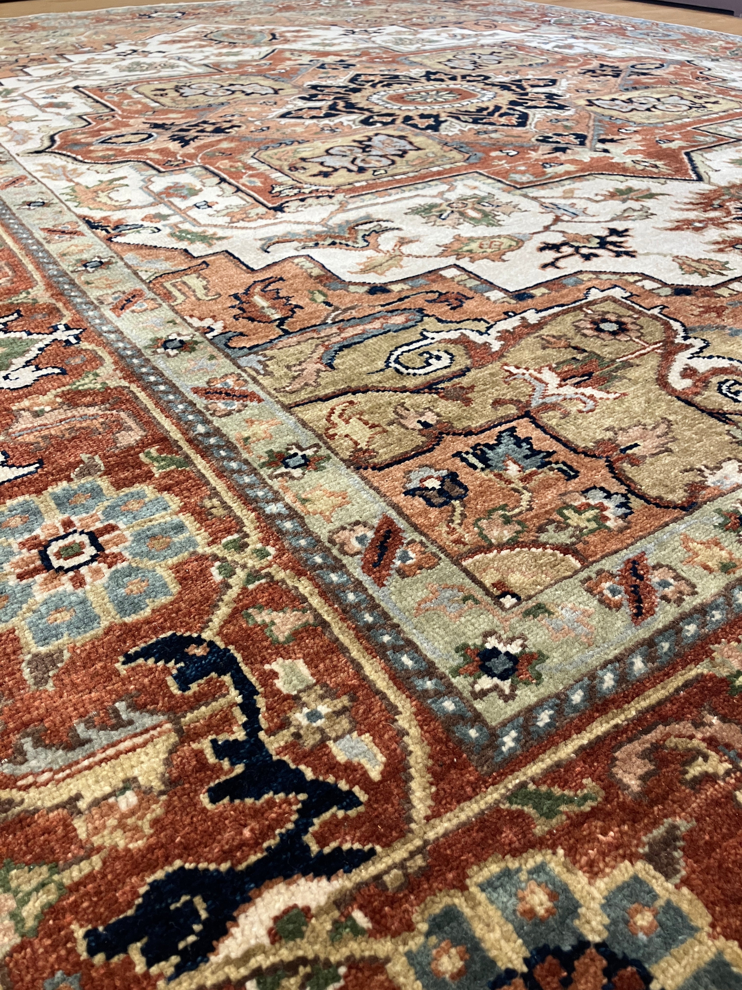 Serapi - 7' 08" x 9' 10" - Vegetable Dyed - Brown Green Ivory Rust Blue - Hand Knotted Wool Earthy Tribal Rustic Rug